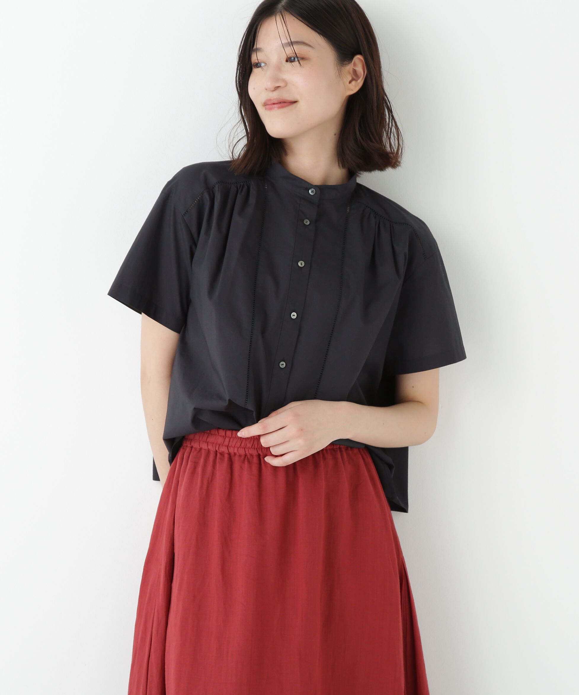  「◆タイプライターブラウス」|シャツ・ブラウス|ネイビー