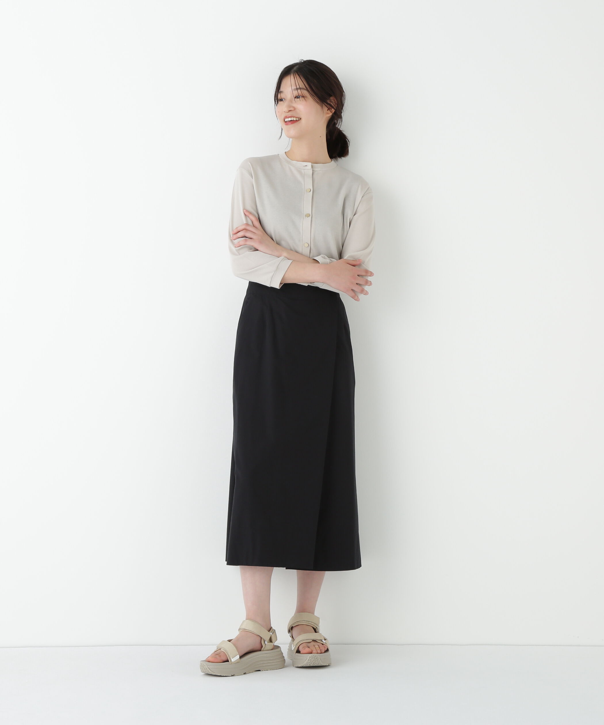  「◆コットンキュプラウェザーラップフレアースカート」|スカート|
