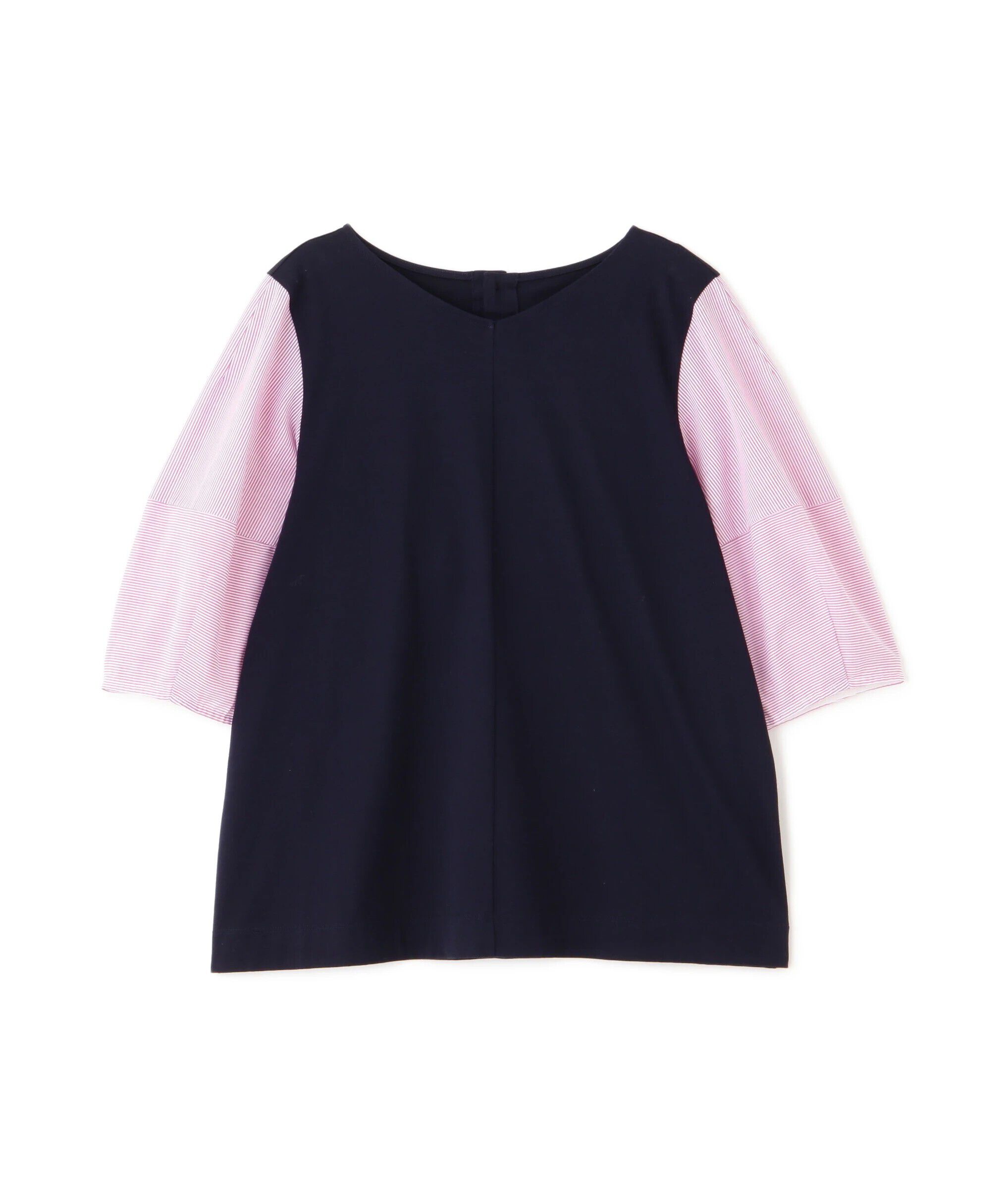  「◆シアーストライプドッキングＶネックカットソープルオーバー」|Tシャツ・カットソー|