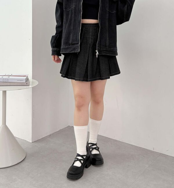 archives「デニムプリーツミニスカート」|スカート|BLACK