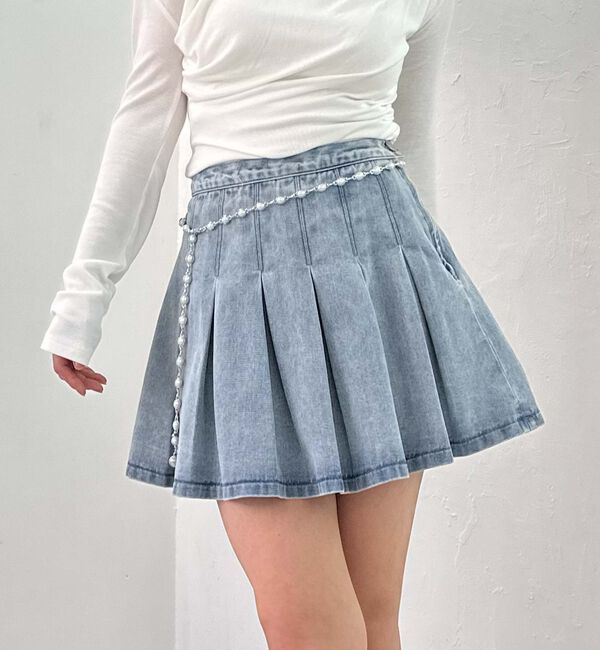 archives「デニムプリーツミニスカート」|スカート|BLUE