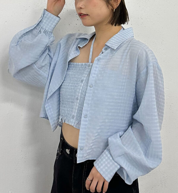 archives「チェックシャーリングビスチェ&times;シャツＳＥＴ」|カーディガン|
