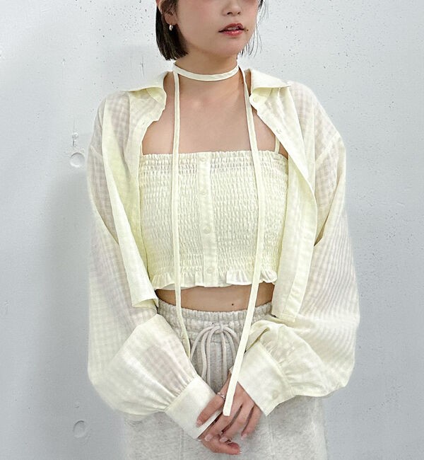 archives「チェックシャーリングビスチェ&times;シャツＳＥＴ」|カーディガン|