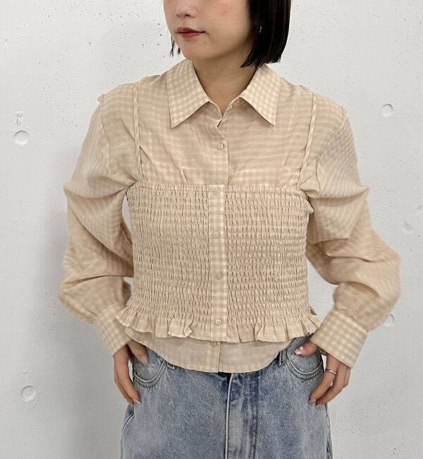 archives「チェックシャーリングビスチェ&times;シャツＳＥＴ」|カーディガン|
