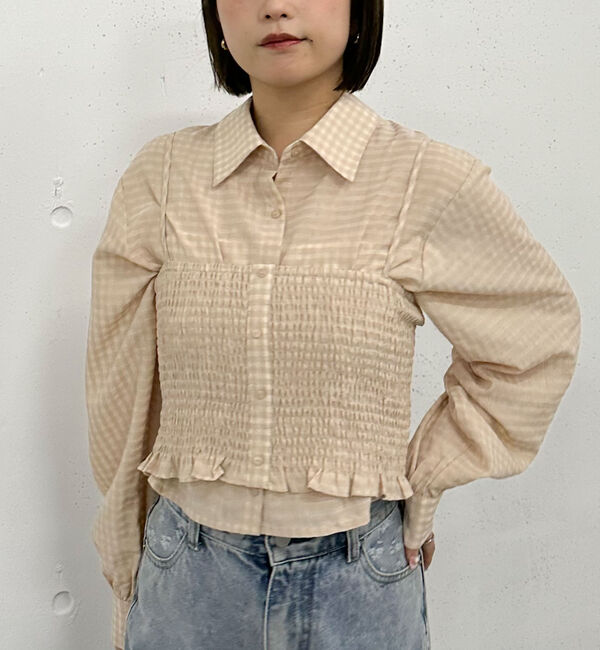 archives「チェックシャーリングビスチェ&times;シャツＳＥＴ」|カーディガン|