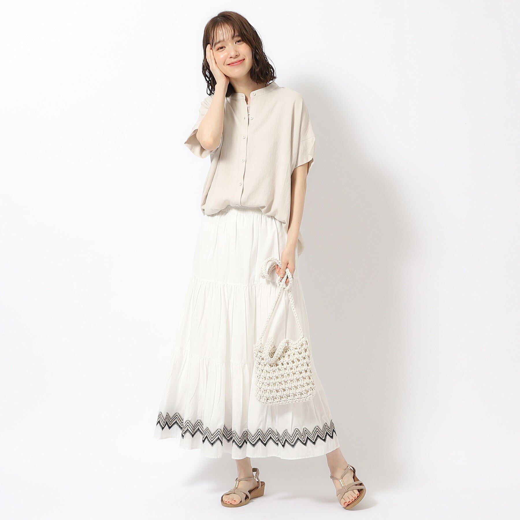 SHOO･LA･RUE「【洗える/インド綿100％】ふわっと揺れる ティアード刺繍スカート」|スカート|