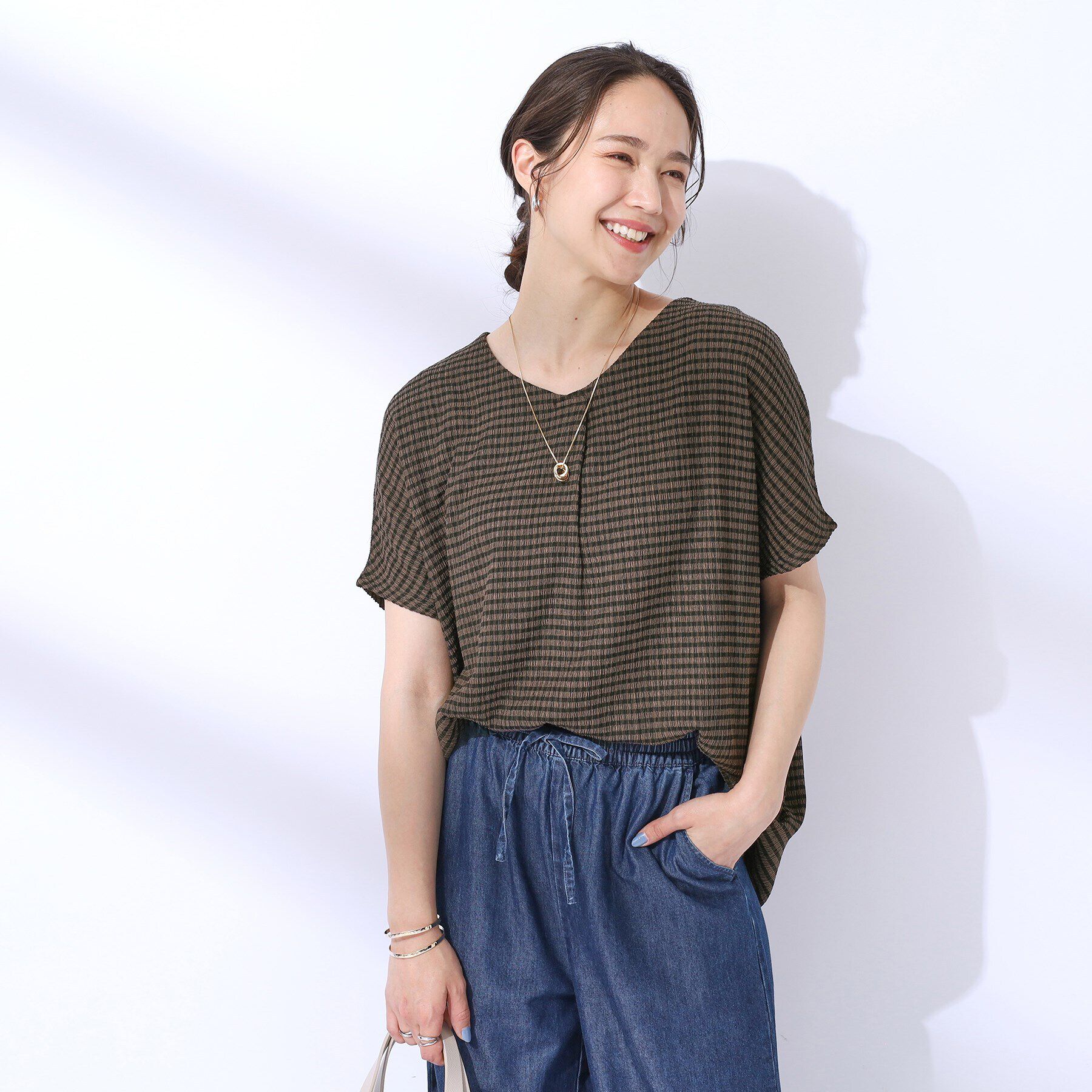 SHOO･LA･RUE「【洗える】甘すぎないギンガムチェック トップス」|Tシャツ・カットソー|