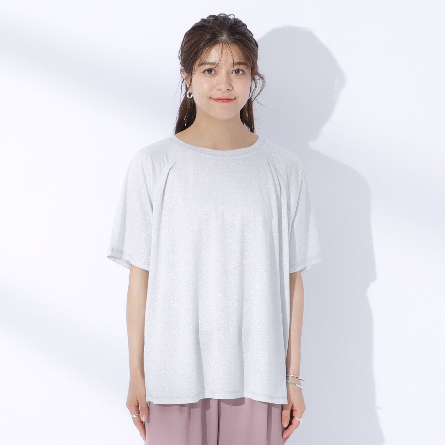 SHOO･LA･RUE「【セットアップ可】きらっとラメが華やか ステッチゆるトップス」|Tシャツ・カットソー|