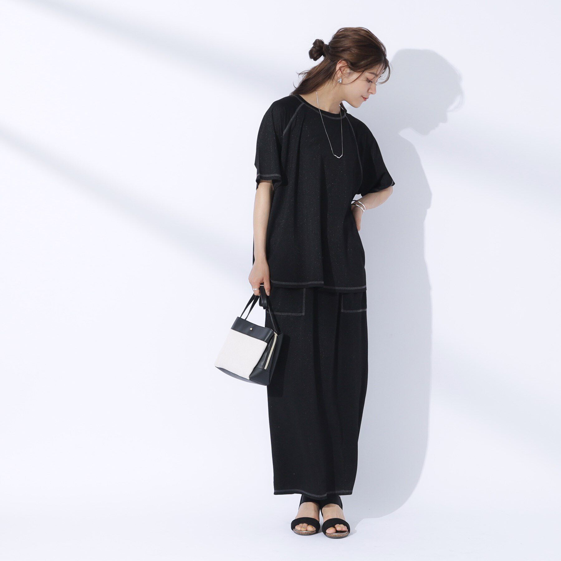 SHOO･LA･RUE「【セットアップ可】きらっとラメが華やか ステッチゆるトップス」|Tシャツ・カットソー|