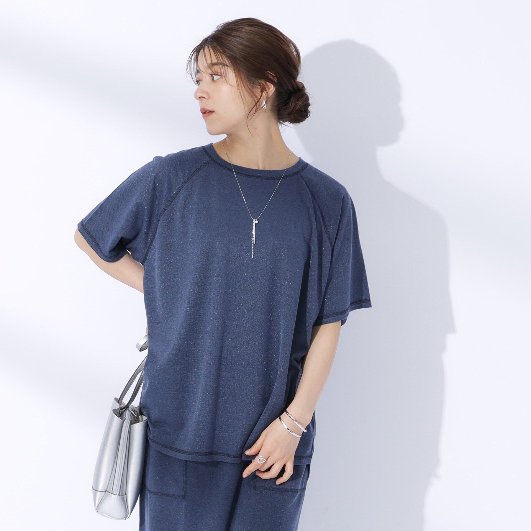 SHOO･LA･RUE「【セットアップ可】きらっとラメが華やか ステッチゆるトップス」|Tシャツ・カットソー|