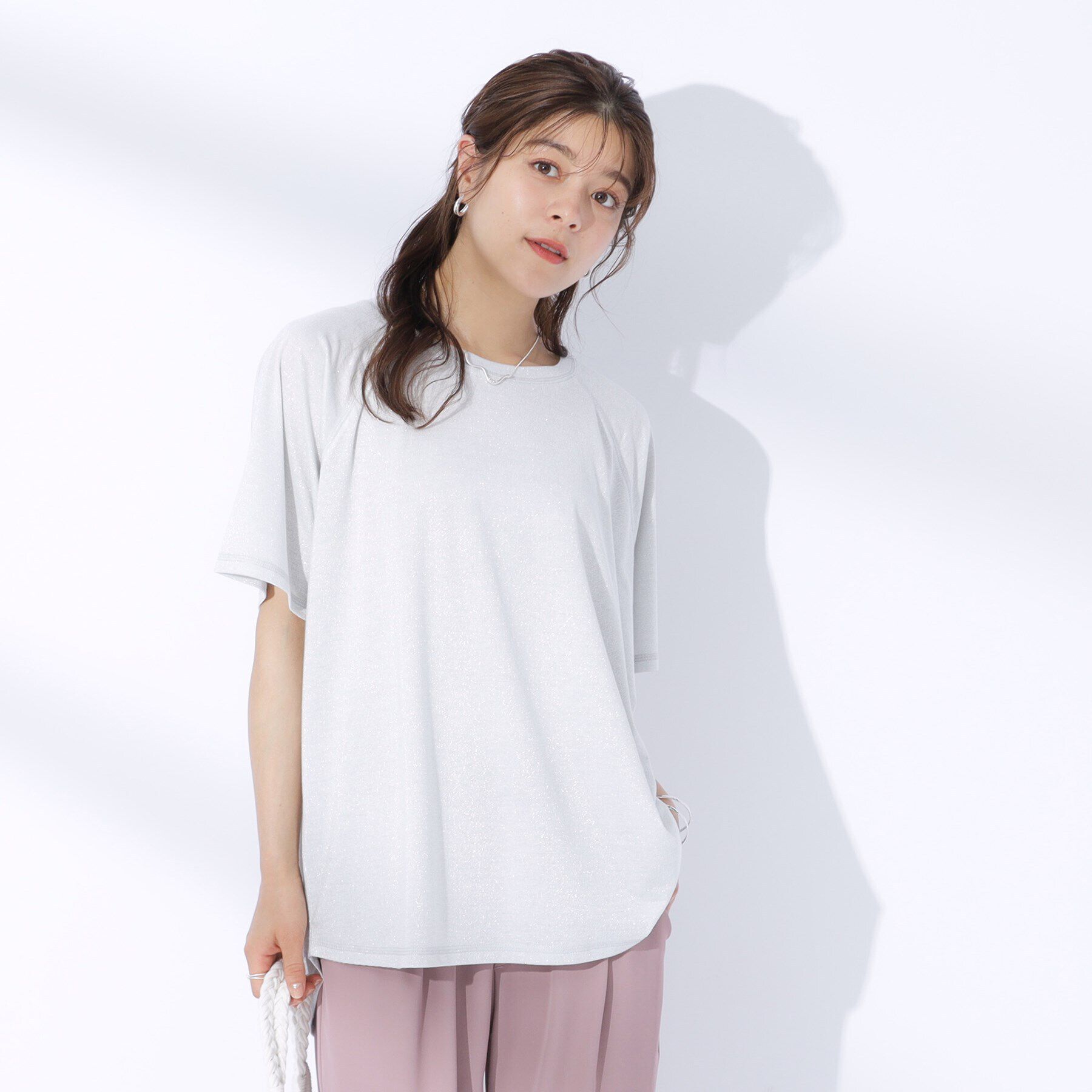 SHOO･LA･RUE「【セットアップ可】きらっとラメが華やか ステッチゆるトップス」|Tシャツ・カットソー|