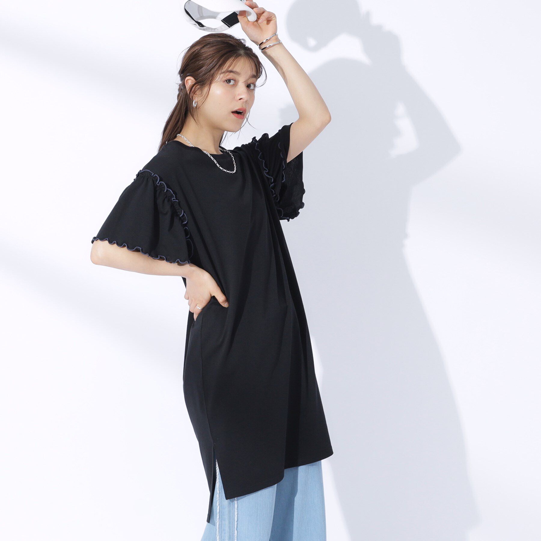 SHOO･LA･RUE「配色メロウがポイント お袖フリルチュニックワンピース」|チュニック|