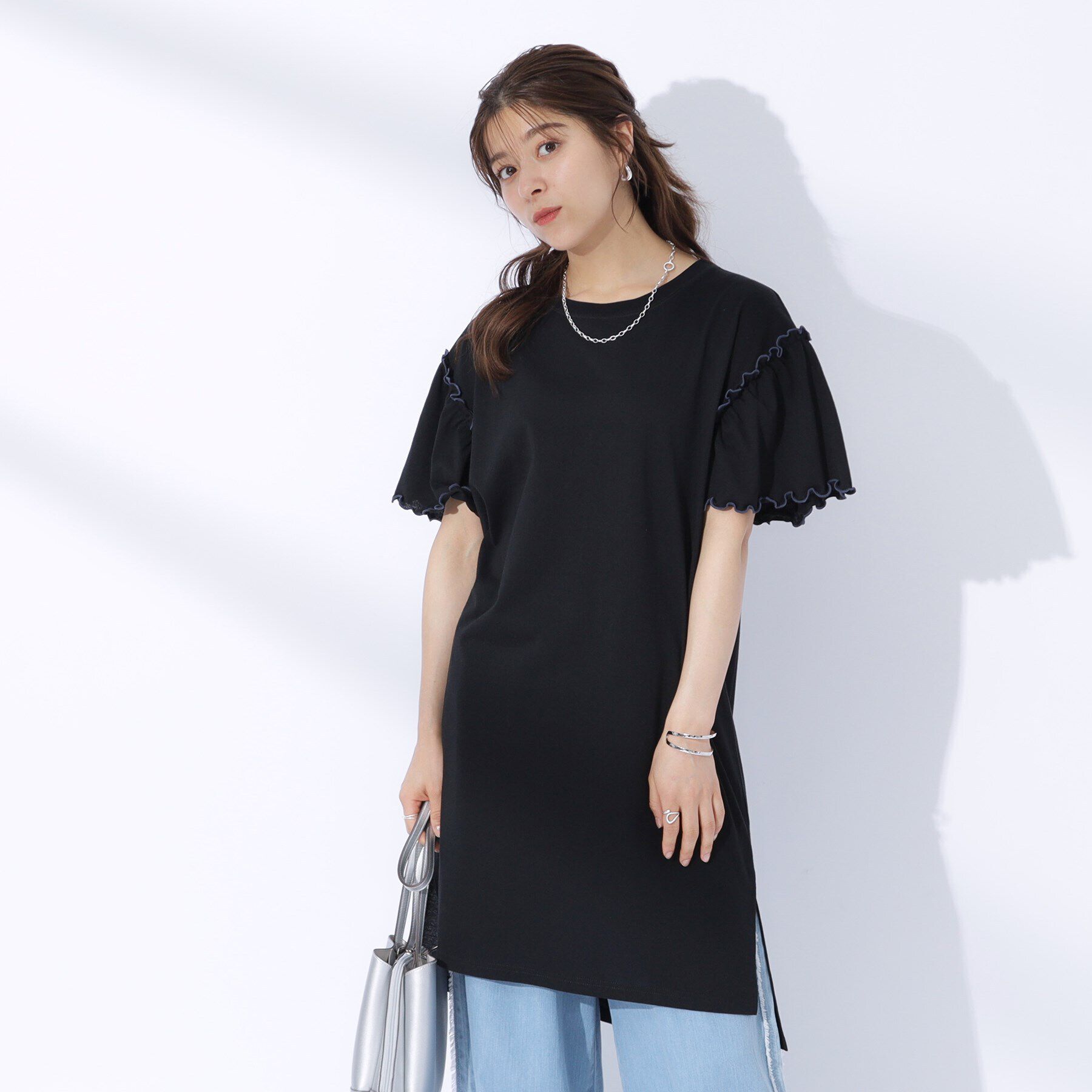 SHOO･LA･RUE「配色メロウがポイント お袖フリルチュニックワンピース」|チュニック|