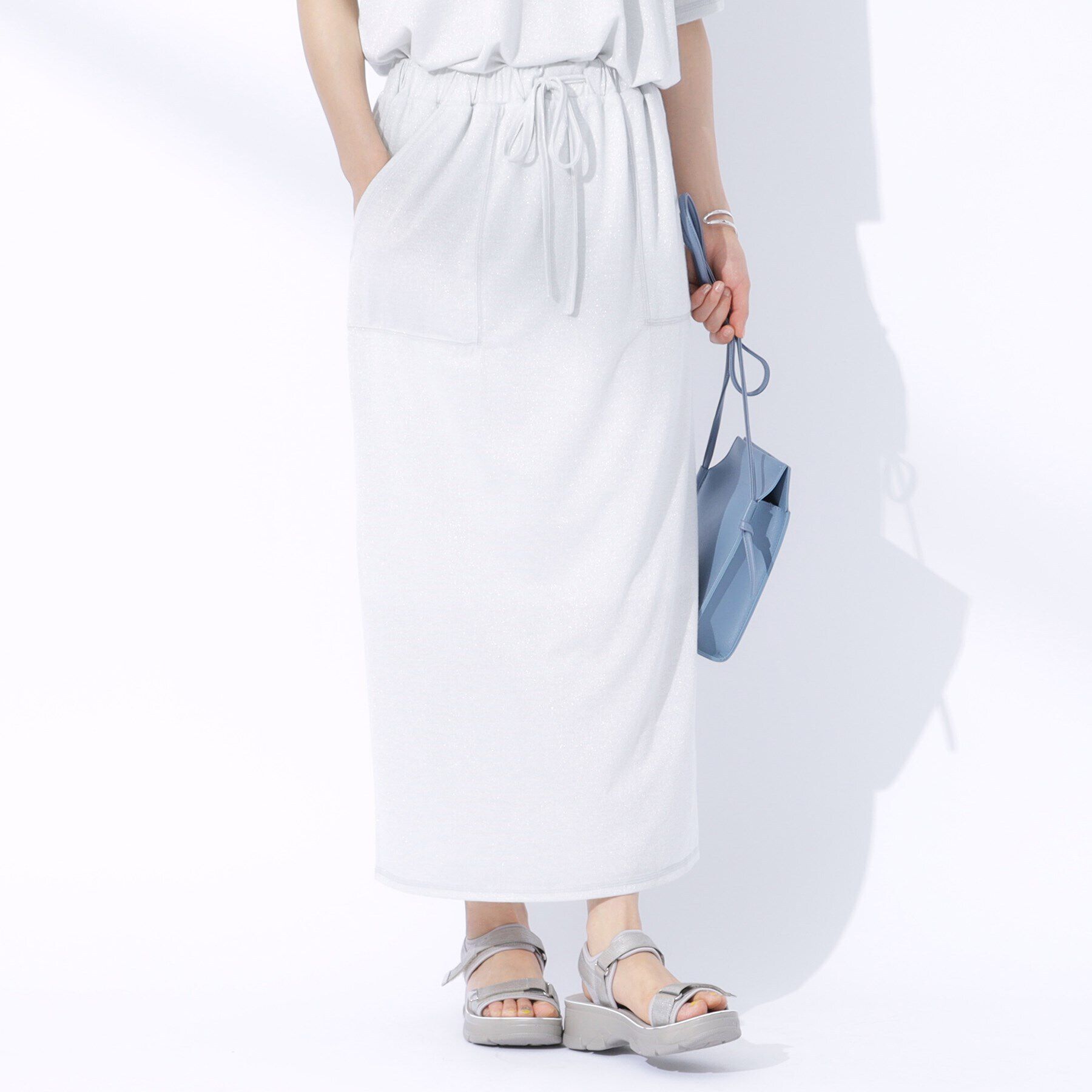 SHOO･LA･RUE「【セットアップ可】きらっとラメが華やか ナロースカート」|スカート|ホワイト(002)