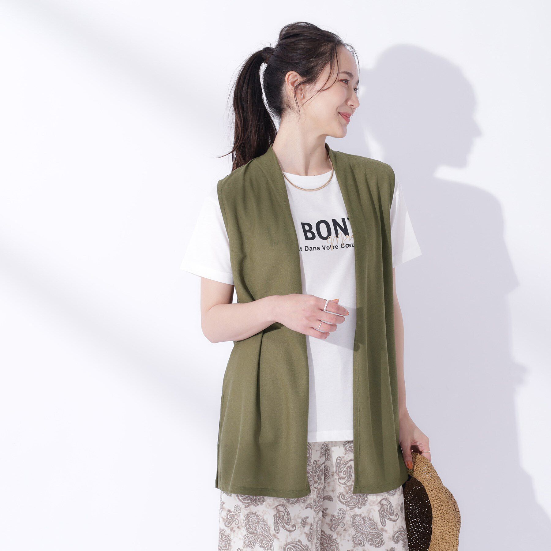 SHOO･LA･RUE「【体型カバー/良いとこどり2点セット】大人の味方 サマージレ＋ロゴプリントTシャツ」|Tシャツ・カットソー|