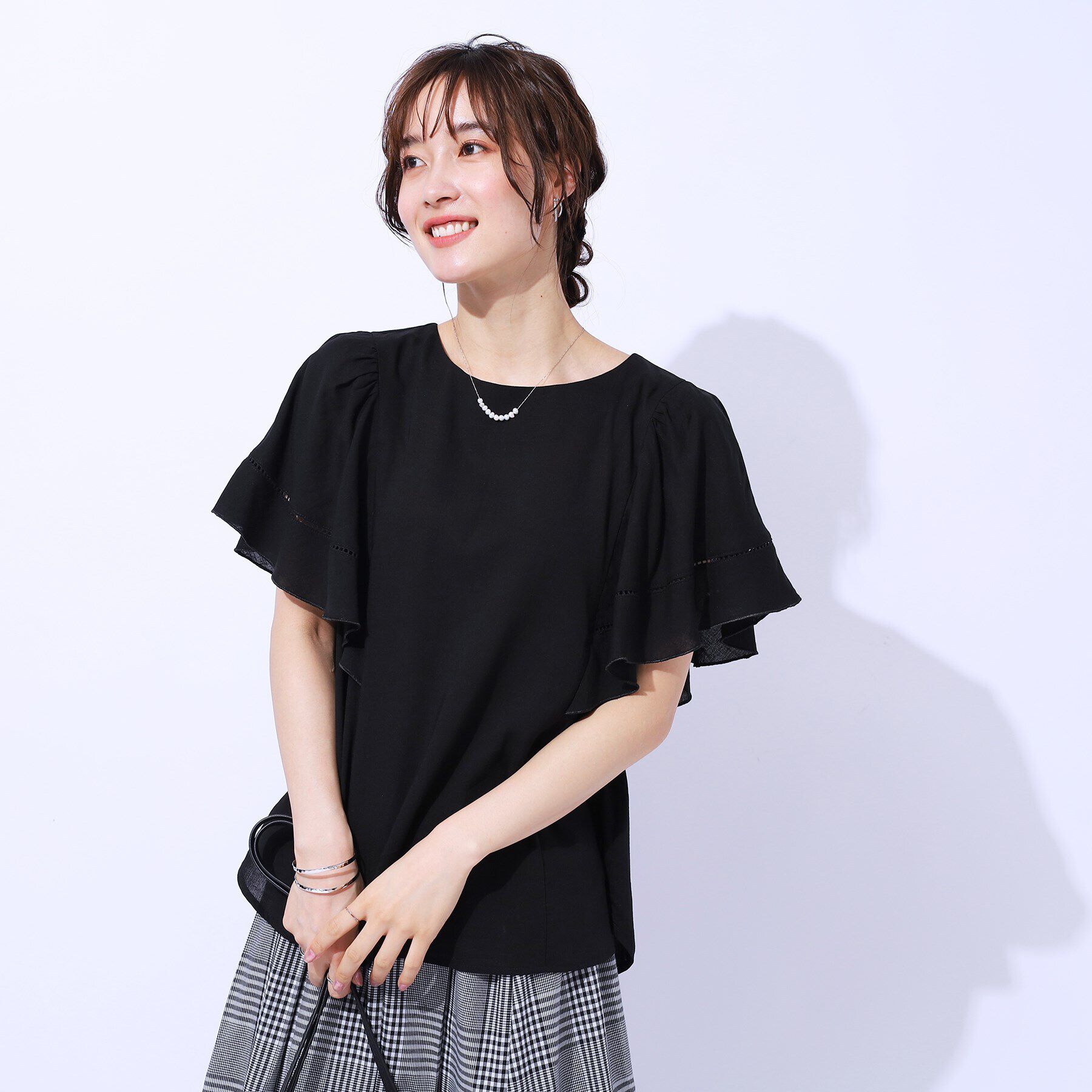 SHOO･LA･RUE「【無理せずキレイ】はしごレースお袖フレアーブラウス」|シャツ・ブラウス|