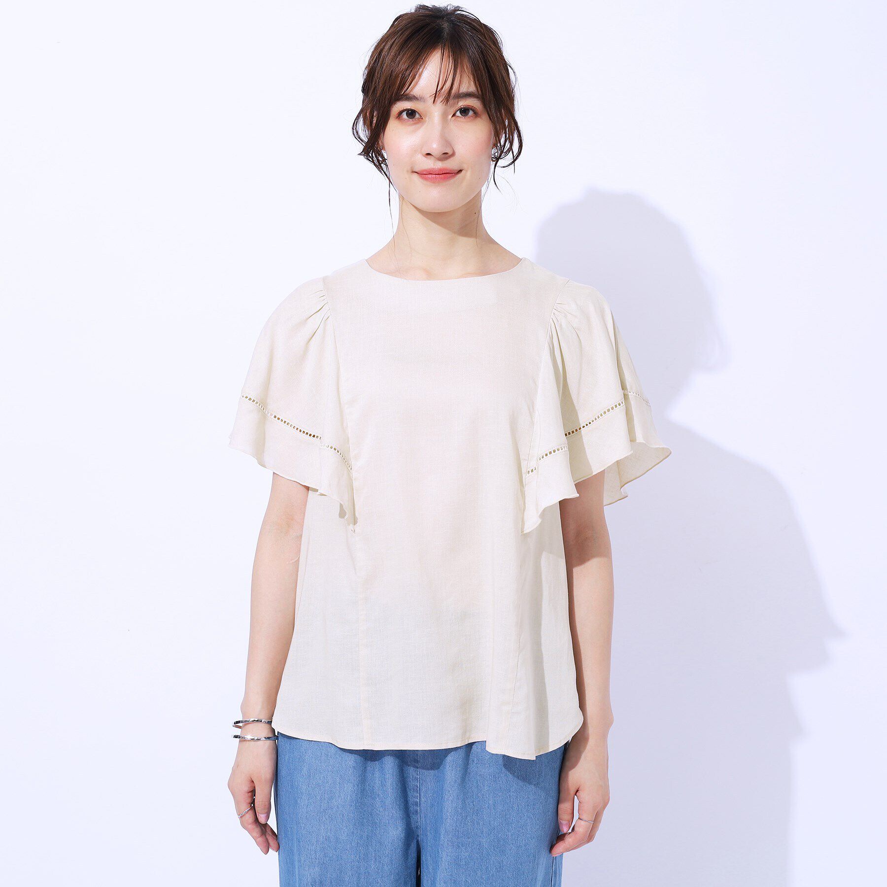 SHOO･LA･RUE「【無理せずキレイ】はしごレースお袖フレアーブラウス」|シャツ・ブラウス|