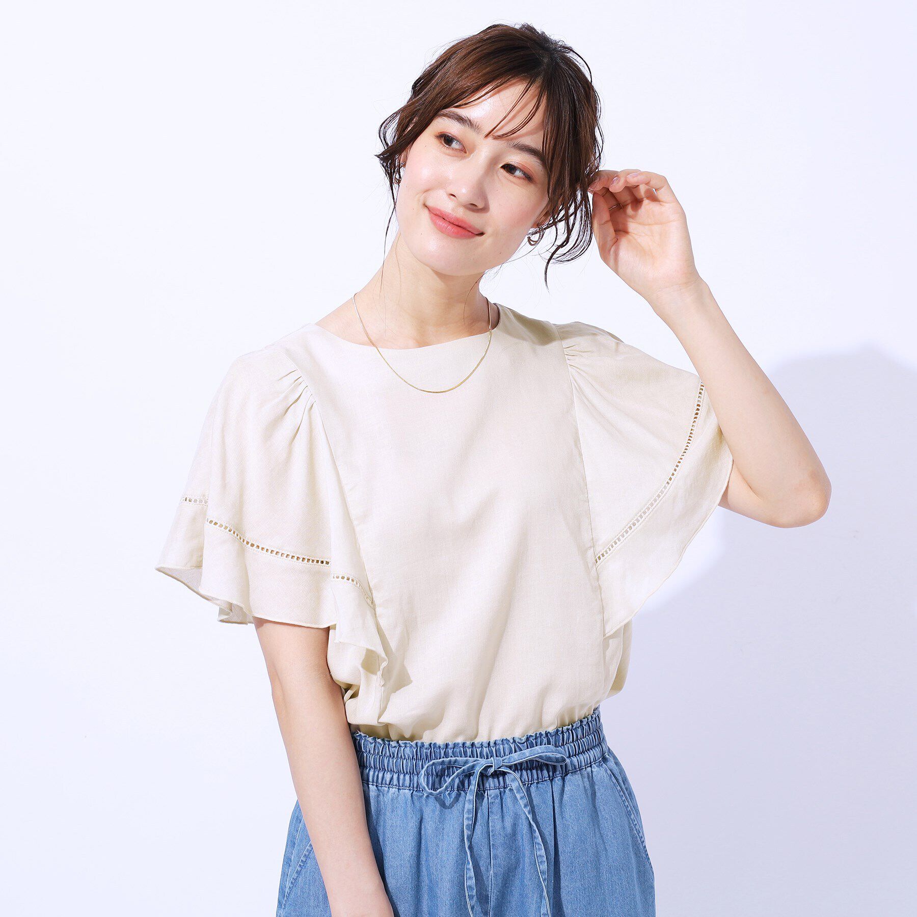 SHOO･LA･RUE「【無理せずキレイ】はしごレースお袖フレアーブラウス」|シャツ・ブラウス|