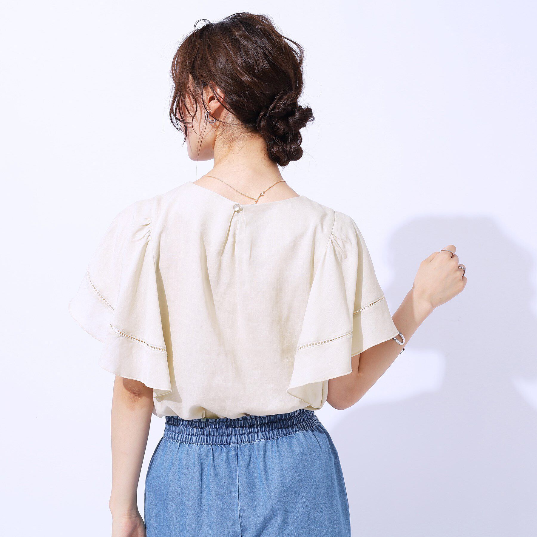 SHOO･LA･RUE「【無理せずキレイ】はしごレースお袖フレアーブラウス」|シャツ・ブラウス|