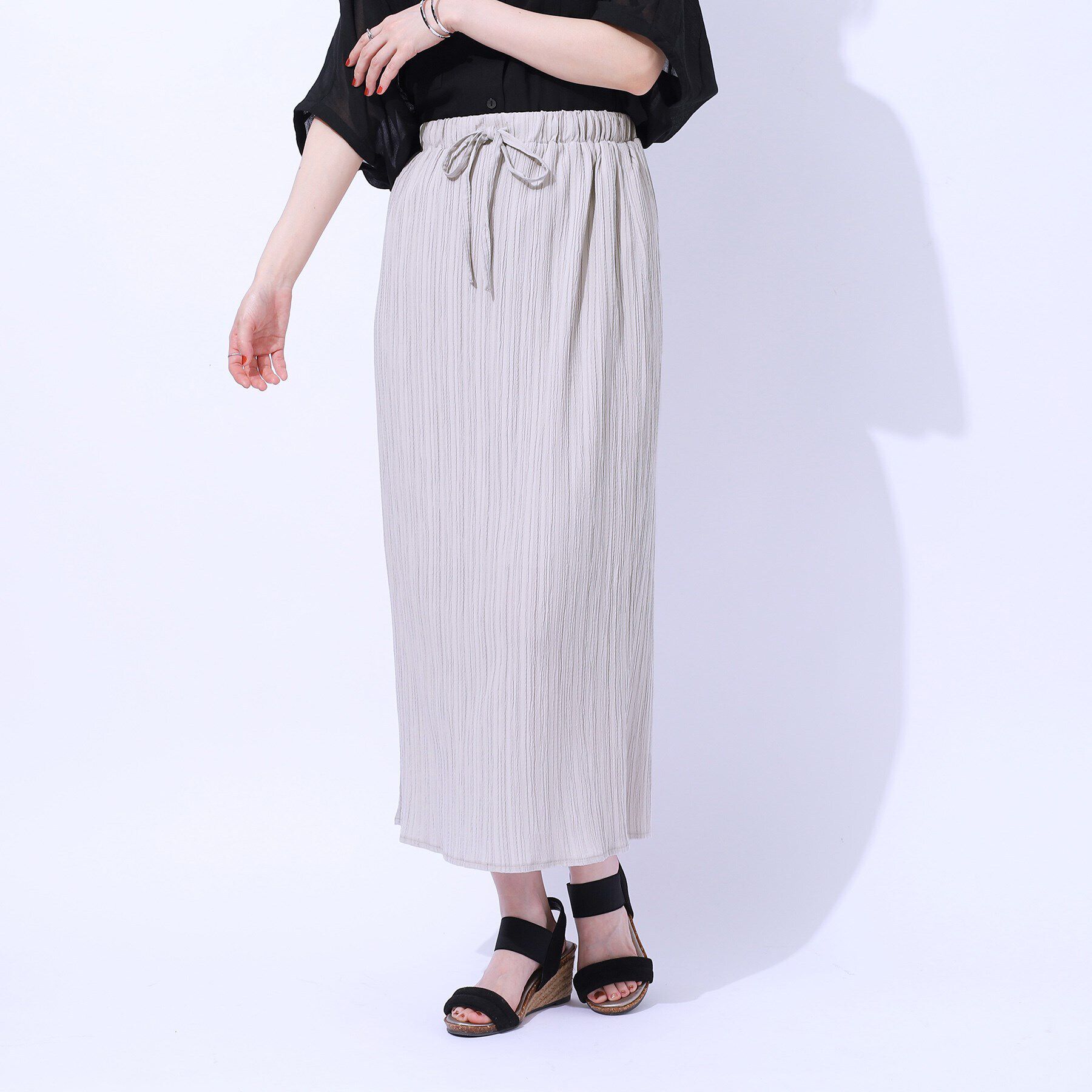 SHOO･LA･RUE「【セットアップ可】すっきりIライン　楊柳イージーナロースカート」|スカート|