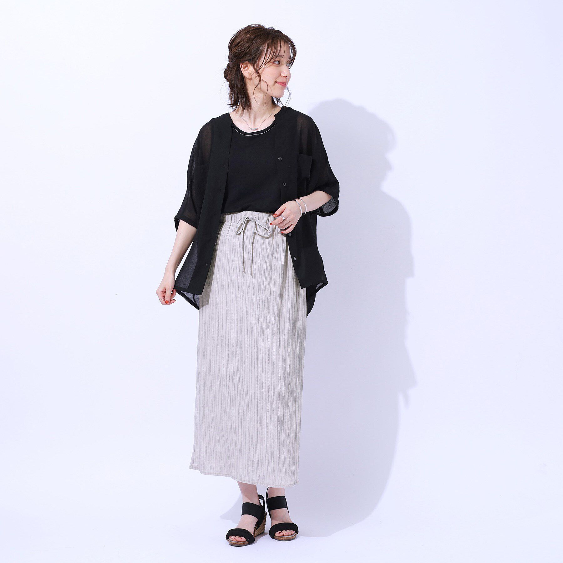 SHOO･LA･RUE「【セットアップ可】すっきりIライン　楊柳イージーナロースカート」|スカート|