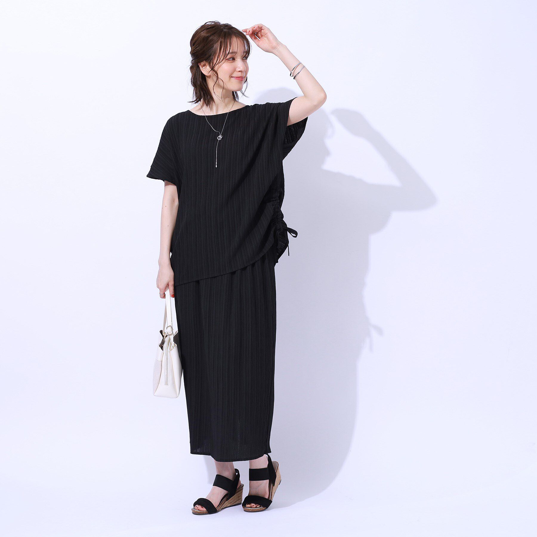 SHOO･LA･RUE「【セットアップ可】すっきりIライン　楊柳イージーナロースカート」|スカート|