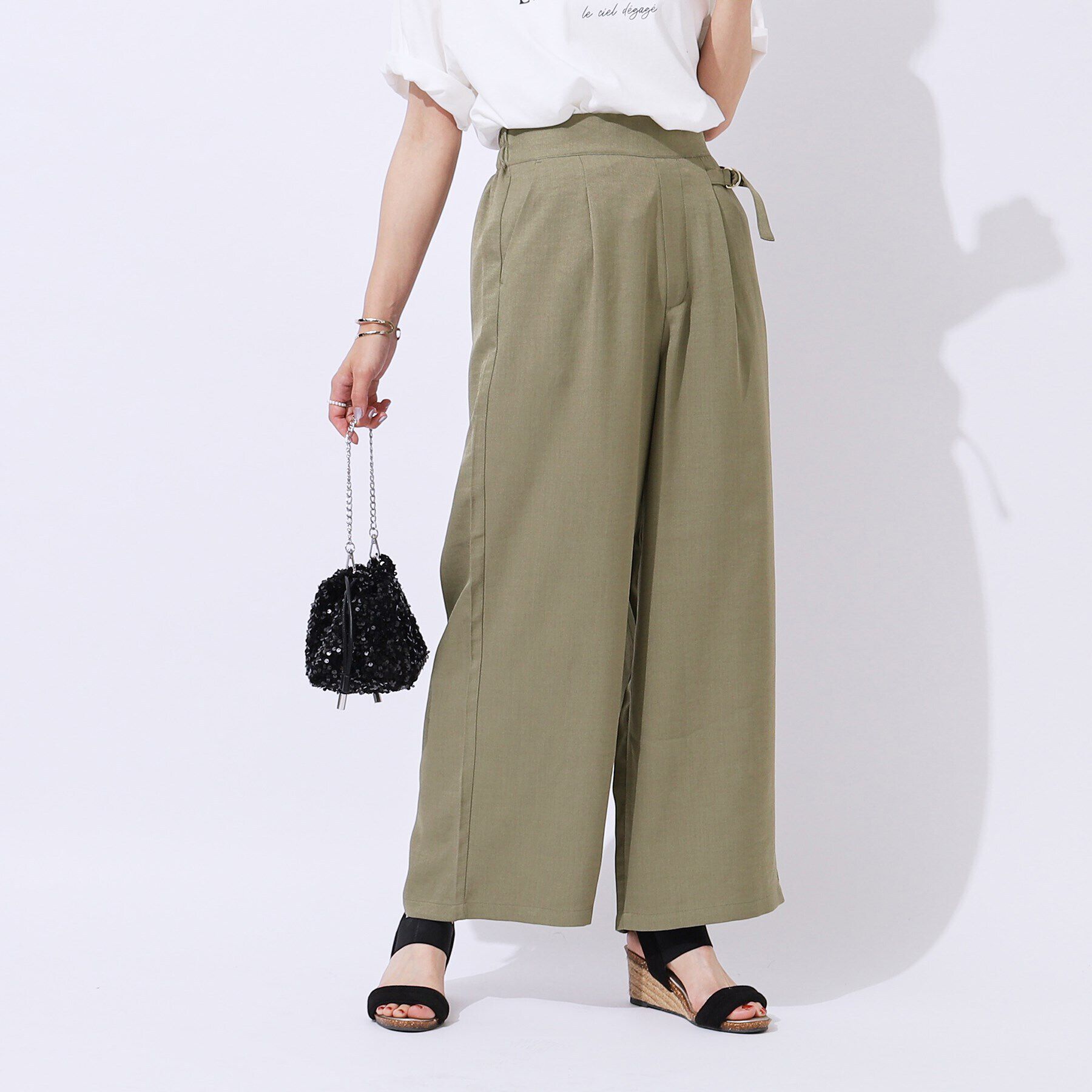 SHOO･LA･RUE「【高レビュー/洗える/セットアップ可】サイドベルトがアクセント 大人のためのワイドパンツ」|その他|