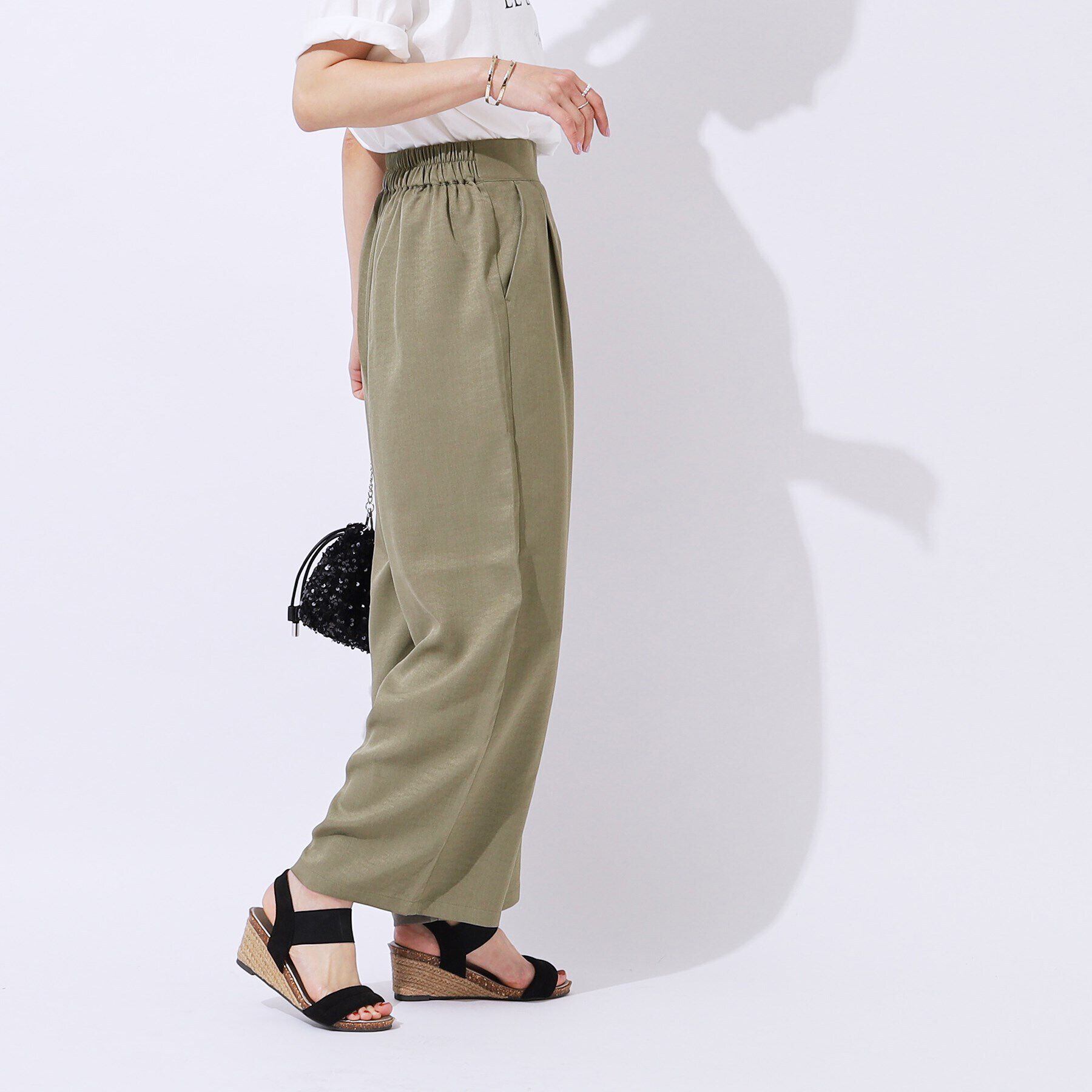 SHOO･LA･RUE「【高レビュー/洗える/セットアップ可】サイドベルトがアクセント 大人のためのワイドパンツ」|その他|