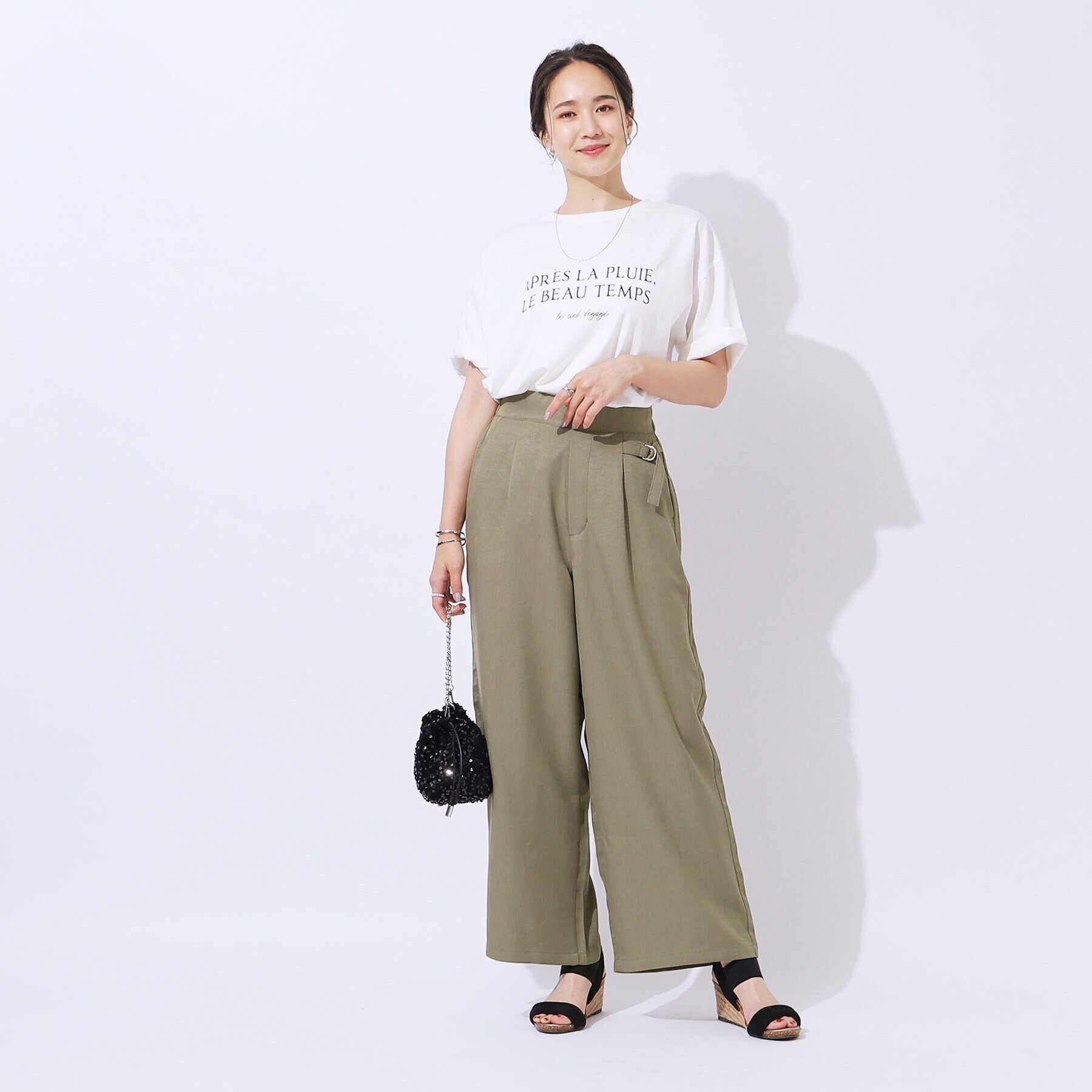 SHOO･LA･RUE「【高レビュー/洗える/セットアップ可】サイドベルトがアクセント 大人のためのワイドパンツ」|その他|