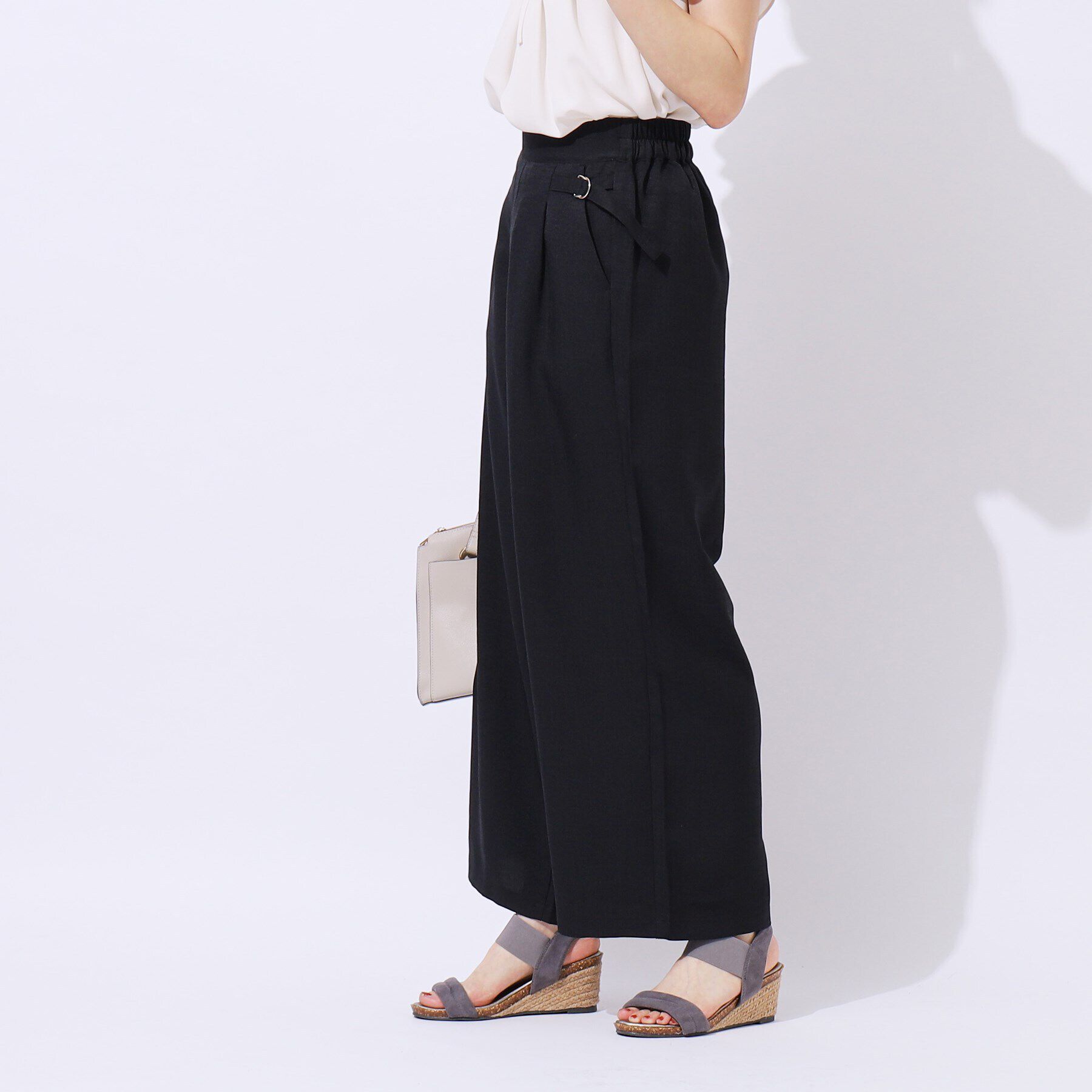 SHOO･LA･RUE「【高レビュー/洗える/セットアップ可】サイドベルトがアクセント 大人のためのワイドパンツ」|その他|