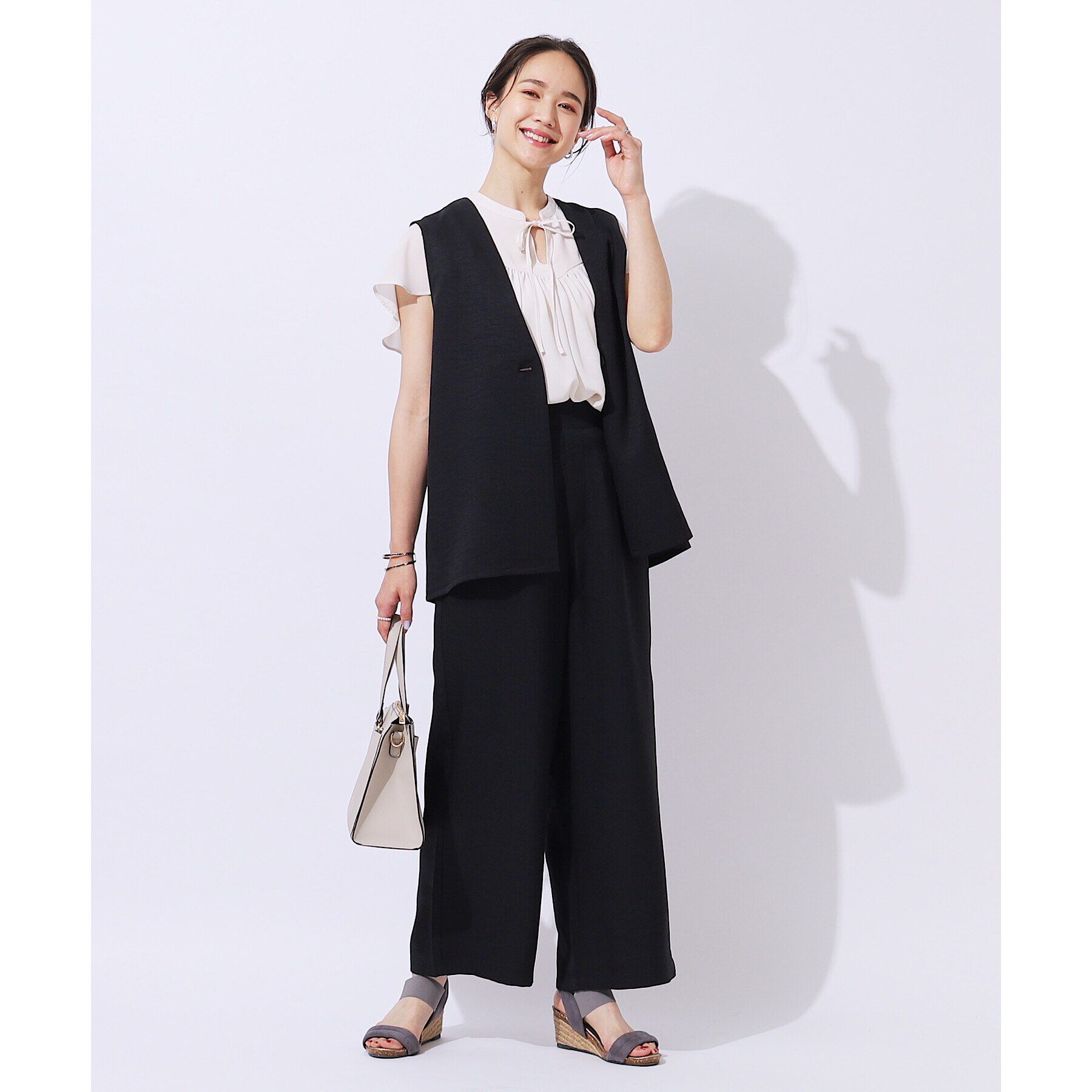 SHOO･LA･RUE「【高レビュー/洗える/セットアップ可】サイドベルトがアクセント 大人のためのワイドパンツ」|その他|
