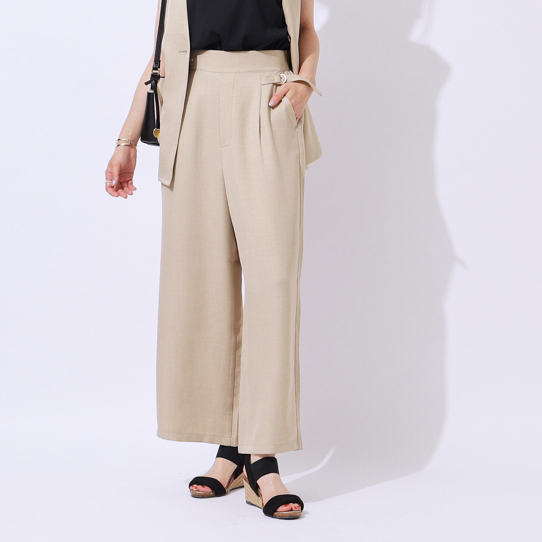 SHOO･LA･RUE「【高レビュー/洗える/セットアップ可】サイドベルトがアクセント 大人のためのワイドパンツ」|その他|