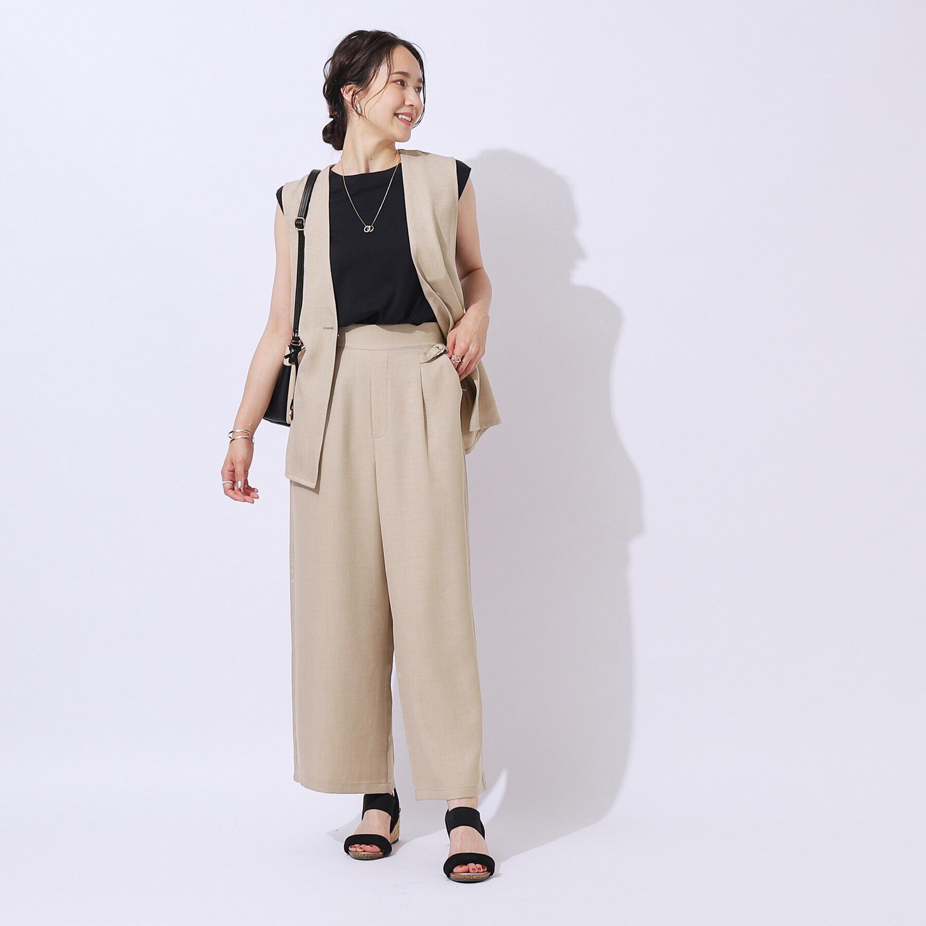 SHOO･LA･RUE「【高レビュー/洗える/セットアップ可】サイドベルトがアクセント 大人のためのワイドパンツ」|その他|
