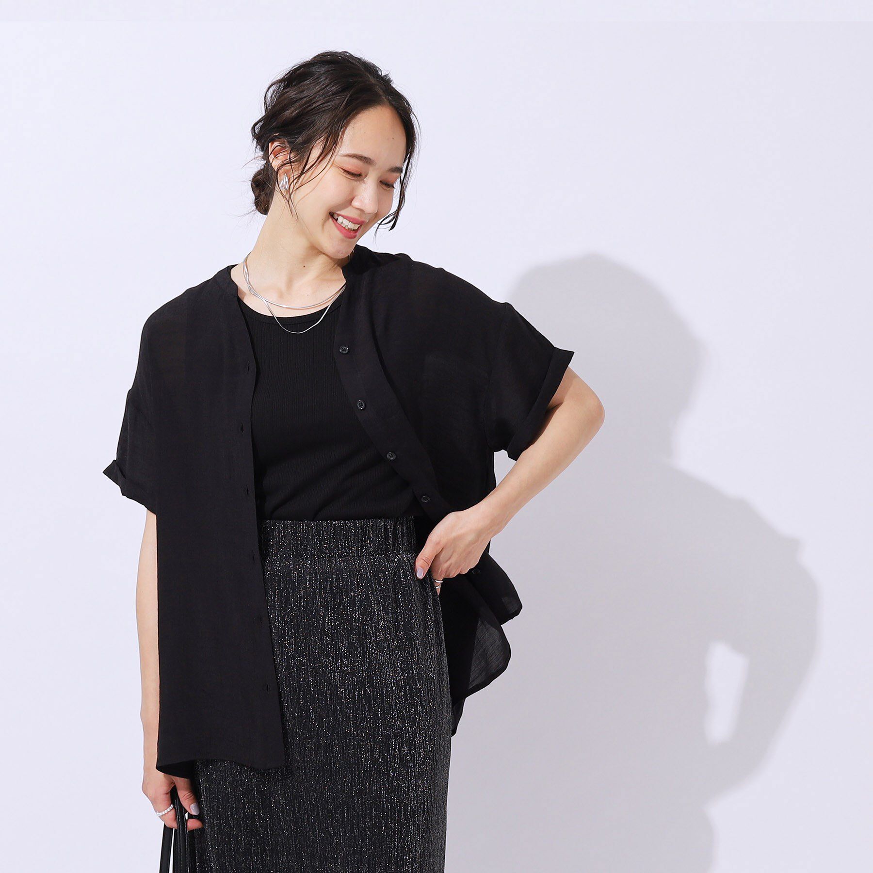 SHOO･LA･RUE「程よいルーズ感が大人見え シアースラブ前開きシャツ」|シャツ・ブラウス|