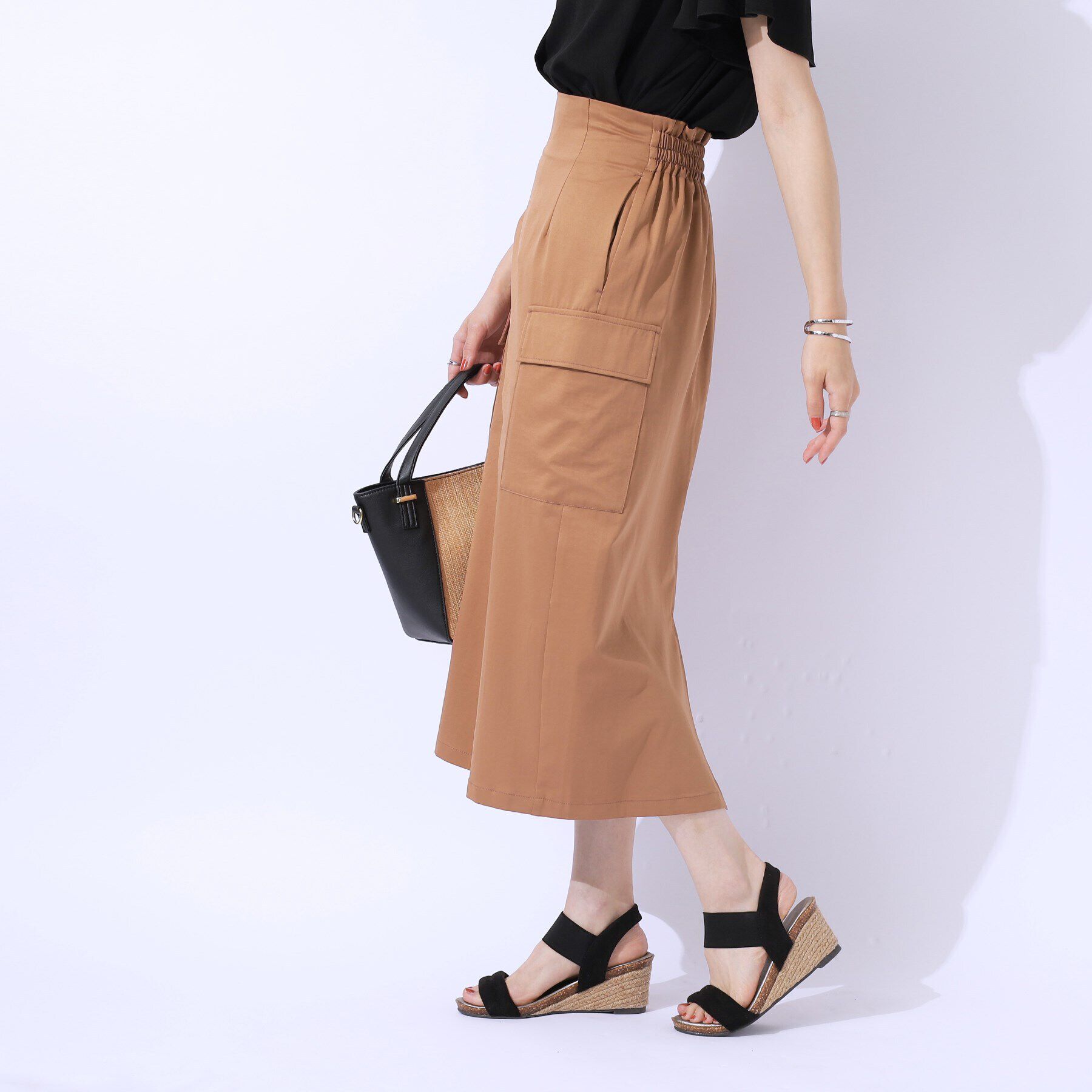 SHOO･LA･RUE「【洗える/UV】ウエストがキレイに見える カーゴナロースカ―ト」|スカート|