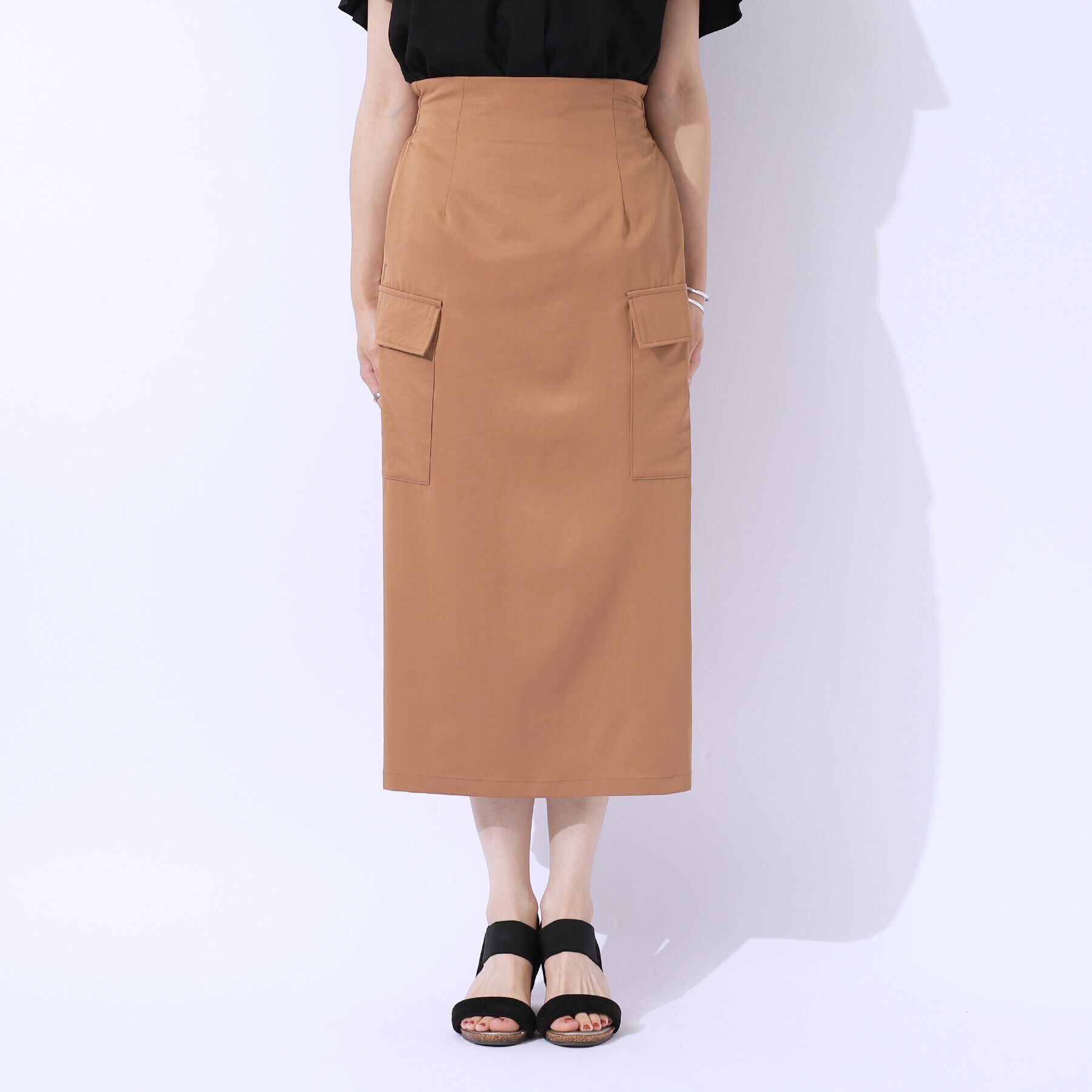 SHOO･LA･RUE「【洗える/UV】ウエストがキレイに見える カーゴナロースカ―ト」|スカート|