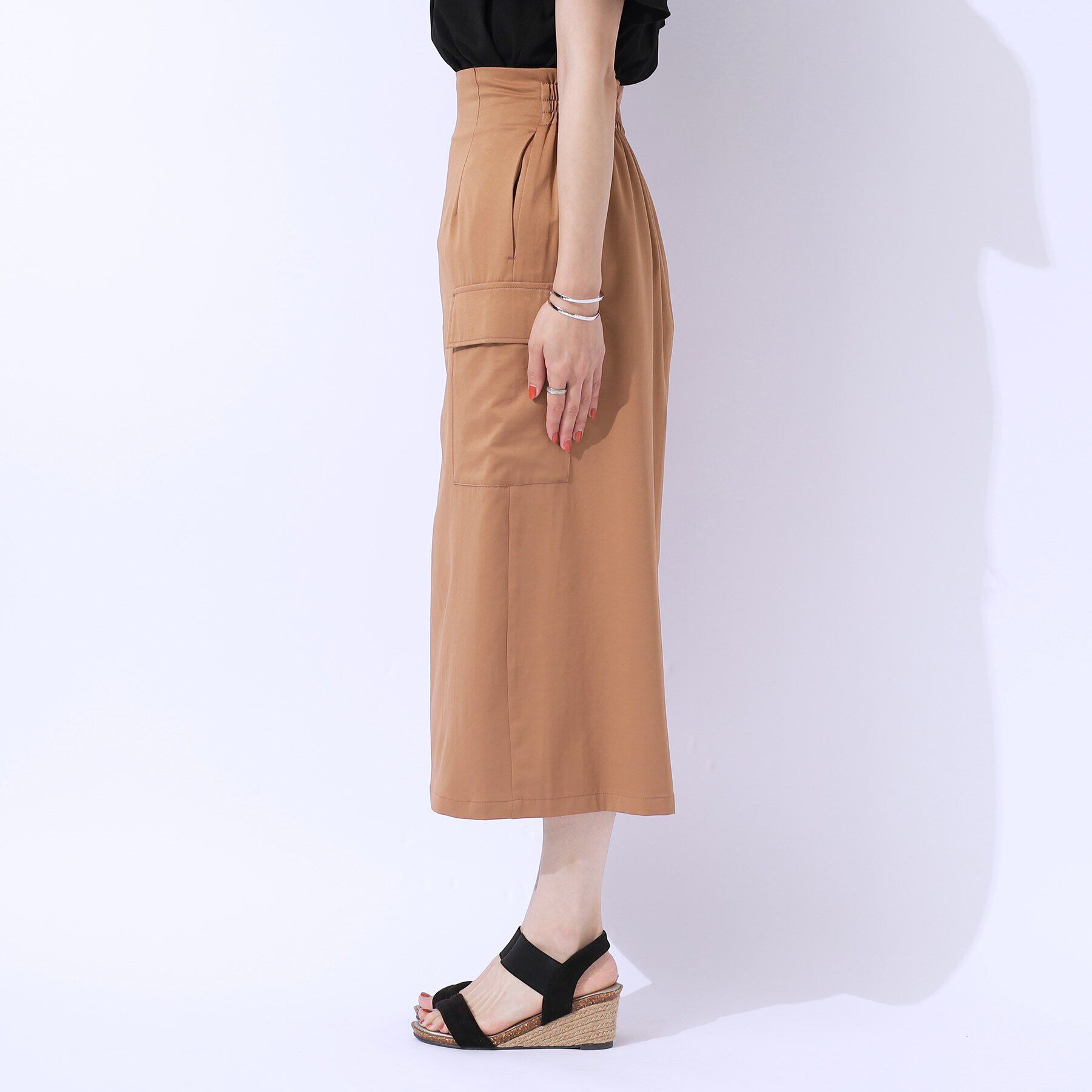 SHOO･LA･RUE「【洗える/UV】ウエストがキレイに見える カーゴナロースカ―ト」|スカート|