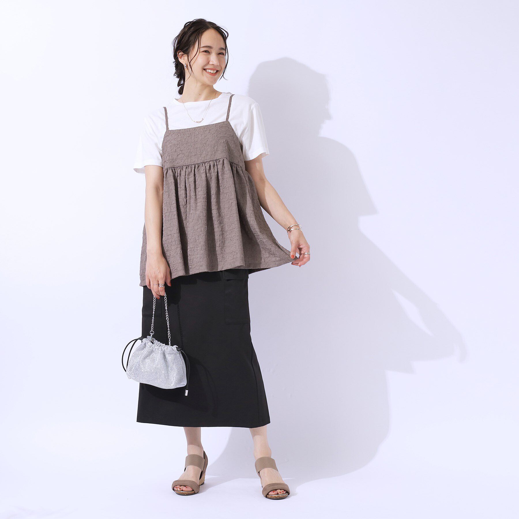 SHOO･LA･RUE「【洗える/UV】ウエストがキレイに見える カーゴナロースカ―ト」|スカート|