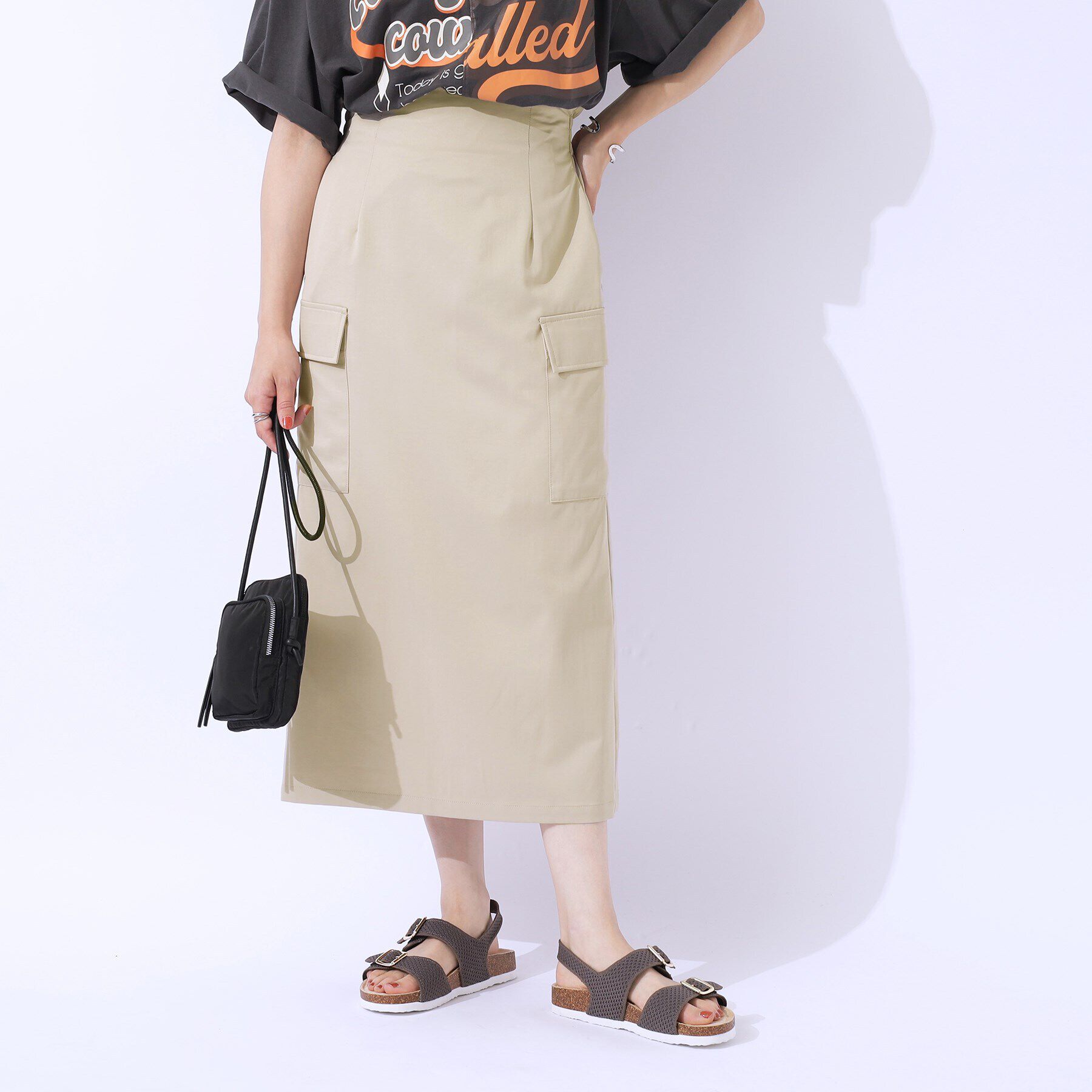 SHOO･LA･RUE「【洗える/UV】ウエストがキレイに見える カーゴナロースカ―ト」|スカート|