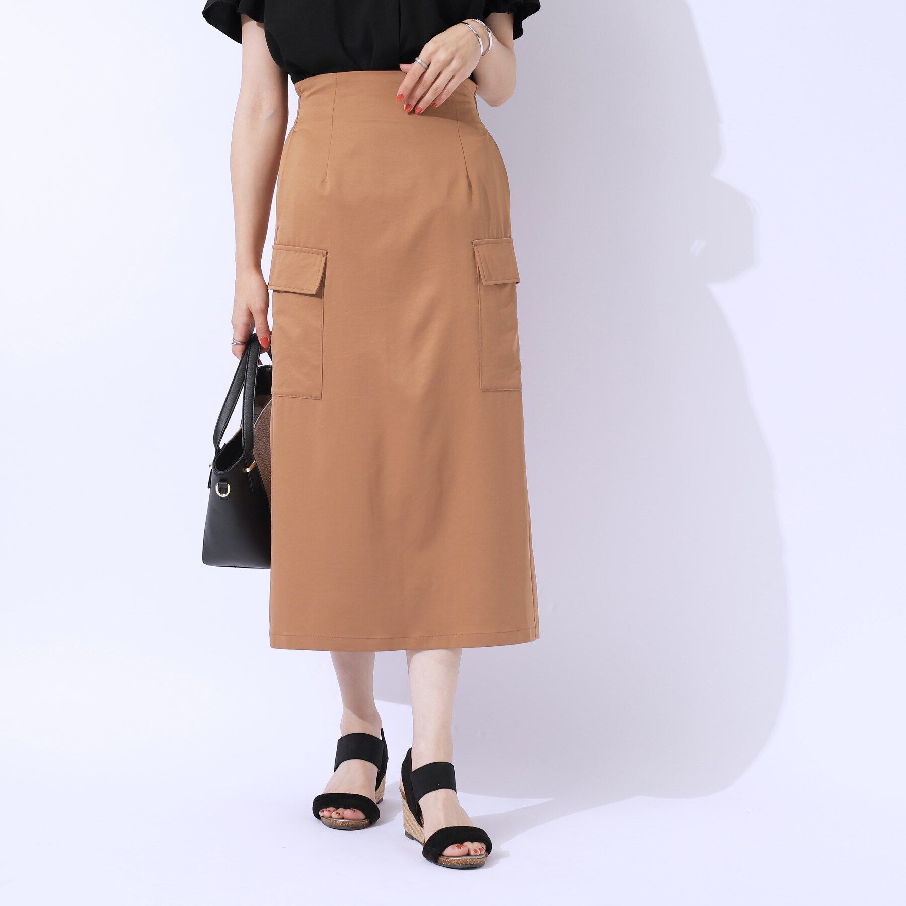 SHOO･LA･RUE「【洗える/UV】ウエストがキレイに見える カーゴナロースカ―ト」|スカート|