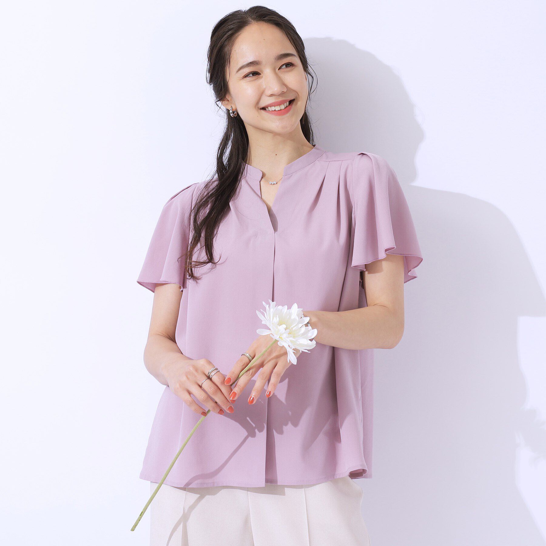 SHOO･LA･RUE「【洗える/無理せずキレイ】お袖フレア スキッパーブラウス」|シャツ・ブラウス|ラベンダー(080)