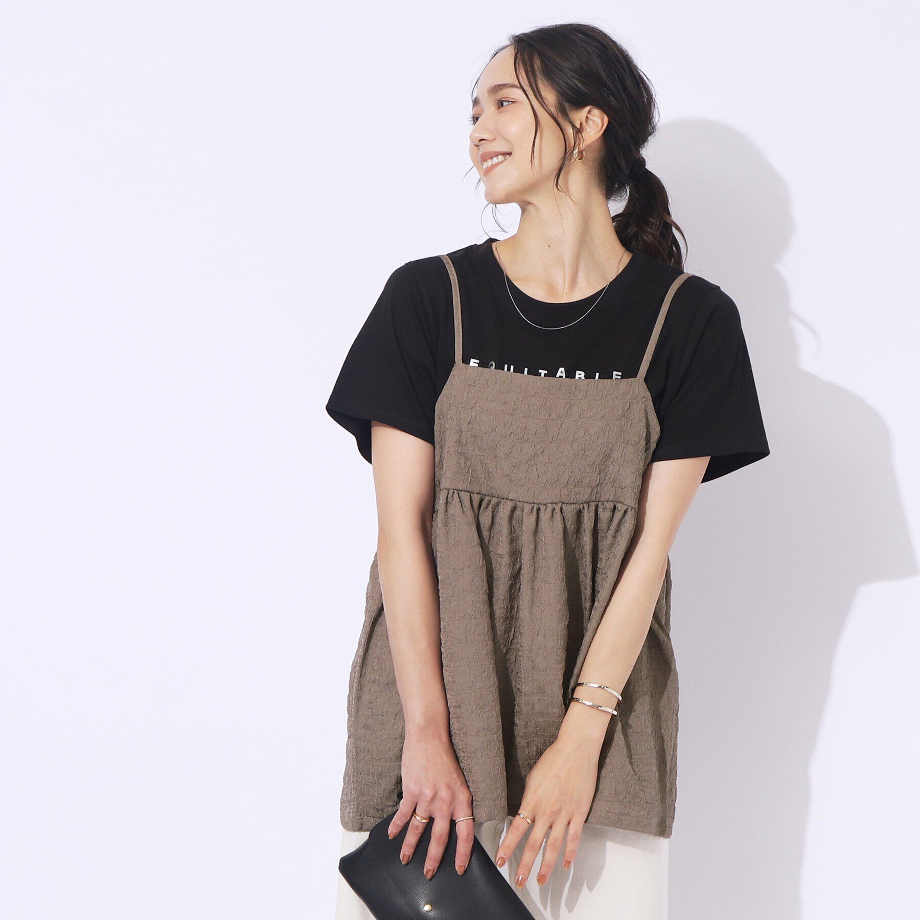 SHOO･LA･RUE「【2点セット】着回しを楽しめる ふくれジャカードキャミ＋Tシャツ」|その他|