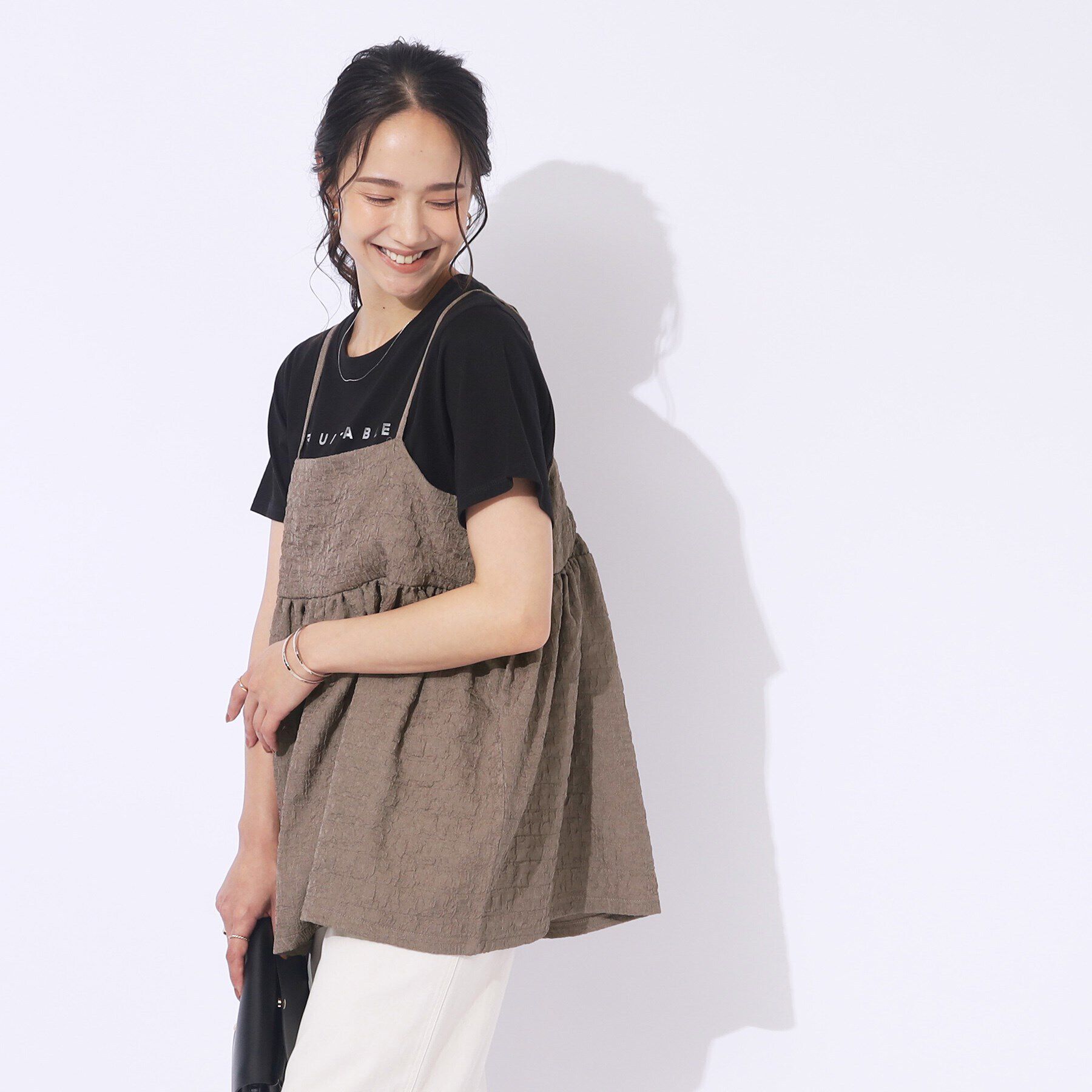 SHOO･LA･RUE「【2点セット】着回しを楽しめる ふくれジャカードキャミ＋Tシャツ」|その他|