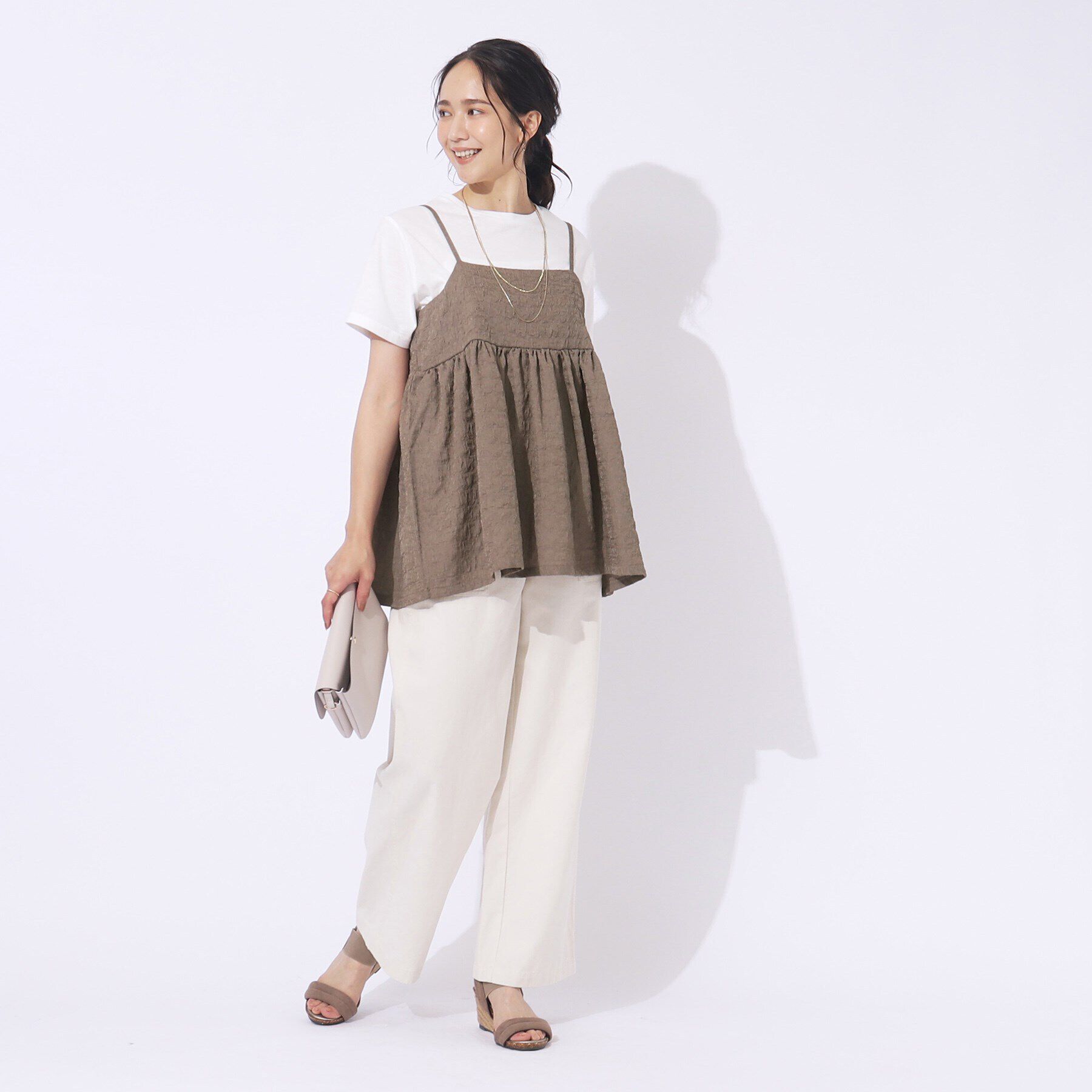 SHOO･LA･RUE「【2点セット】着回しを楽しめる ふくれジャカードキャミ＋Tシャツ」|その他|