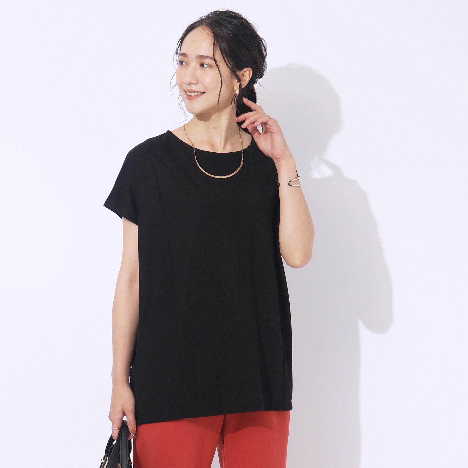 SHOO･LA･RUE「【洗える/体型カバー】上品カジュアル 切替カノコトップス」|Tシャツ・カットソー|