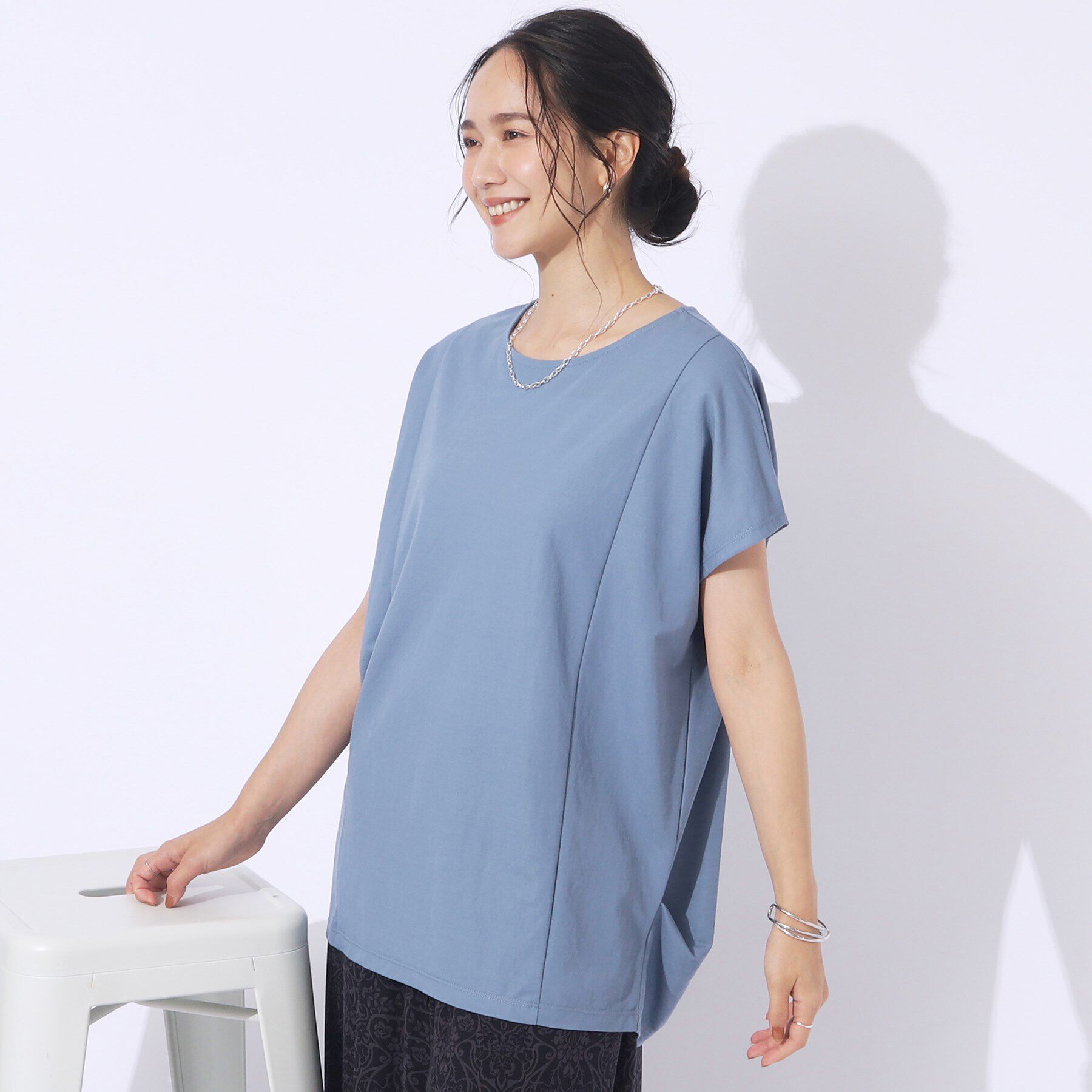 SHOO･LA･RUE「【洗える/体型カバー】上品カジュアル 切替カノコトップス」|Tシャツ・カットソー|ブルー(091)