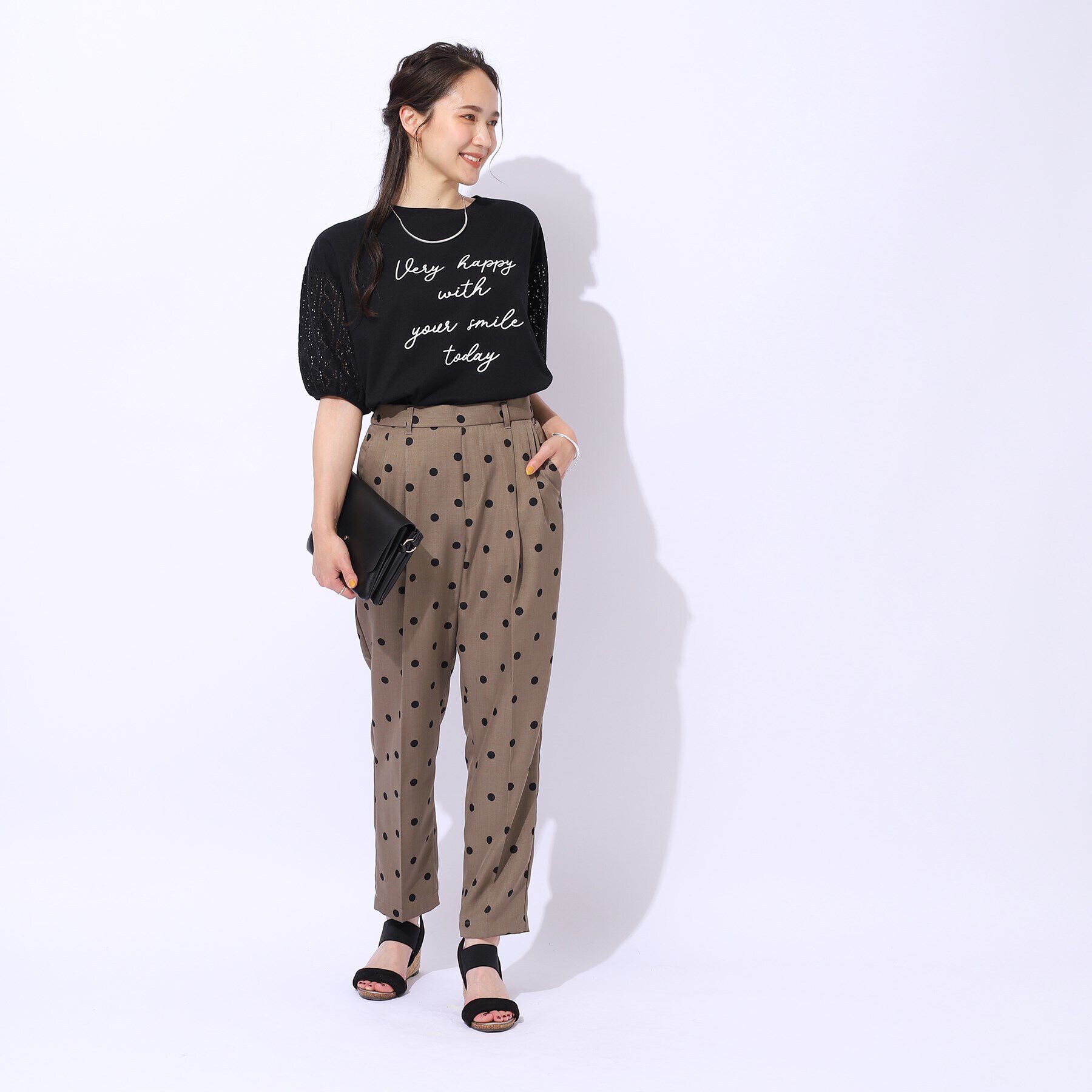 SHOO･LA･RUE「【晩夏まで活躍／5分袖】お袖レース　ロゴプリントトップス」|Tシャツ・カットソー|