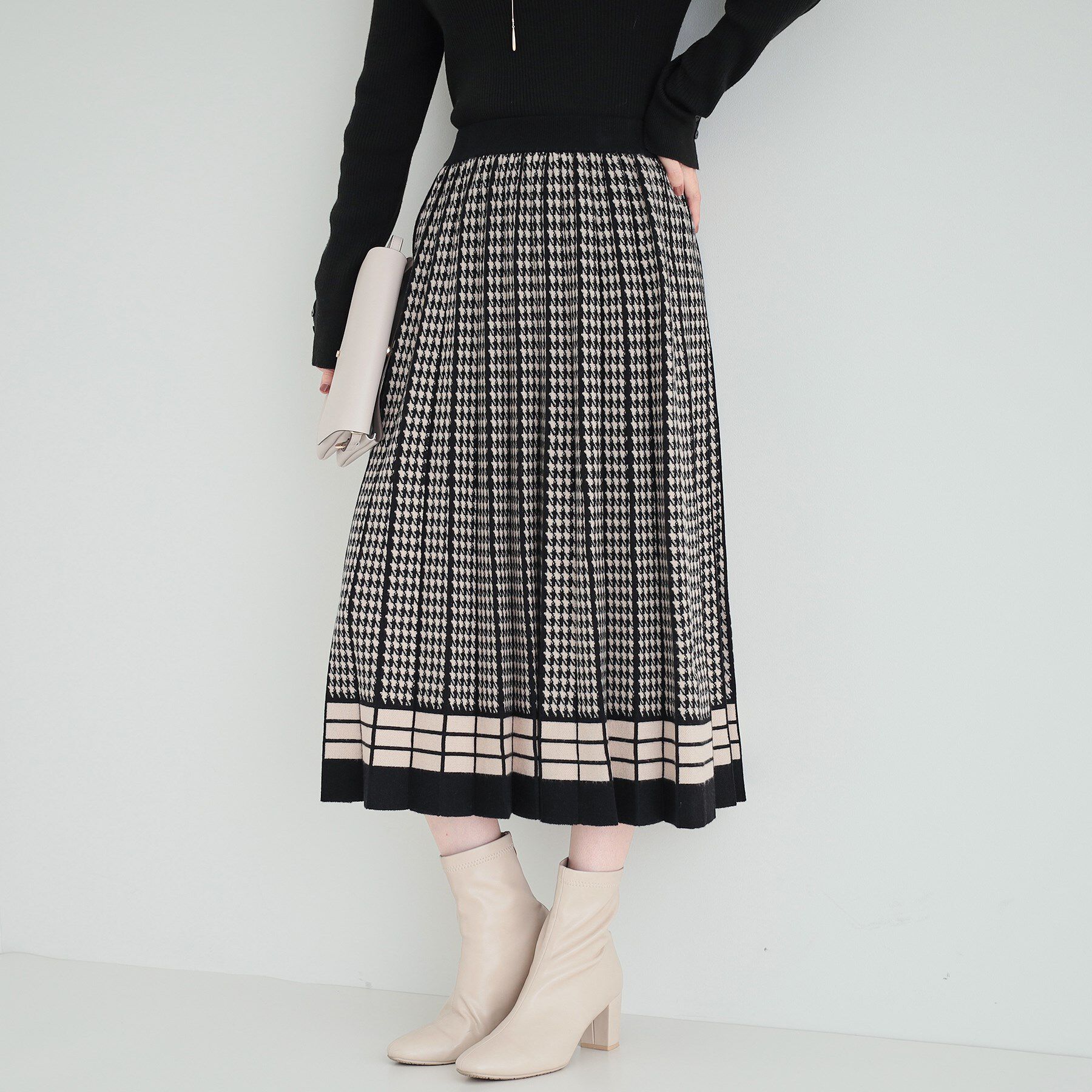 SHOO･LA･RUE「【高レビュー/洗える/セットアップ可】女性らしさ際立つ もちもちニットスカート」|スカート|ブラックチェック(6