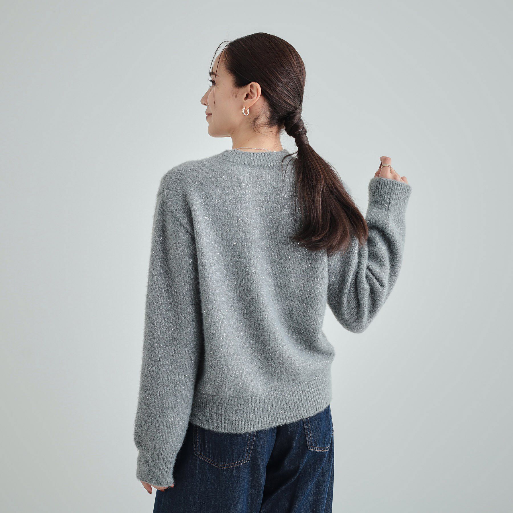 SHOO･LA･RUE「【高レビュー/S-LL】上品にキラリと華やぐ スパンコール フェザーニット」|ニット・セーター|