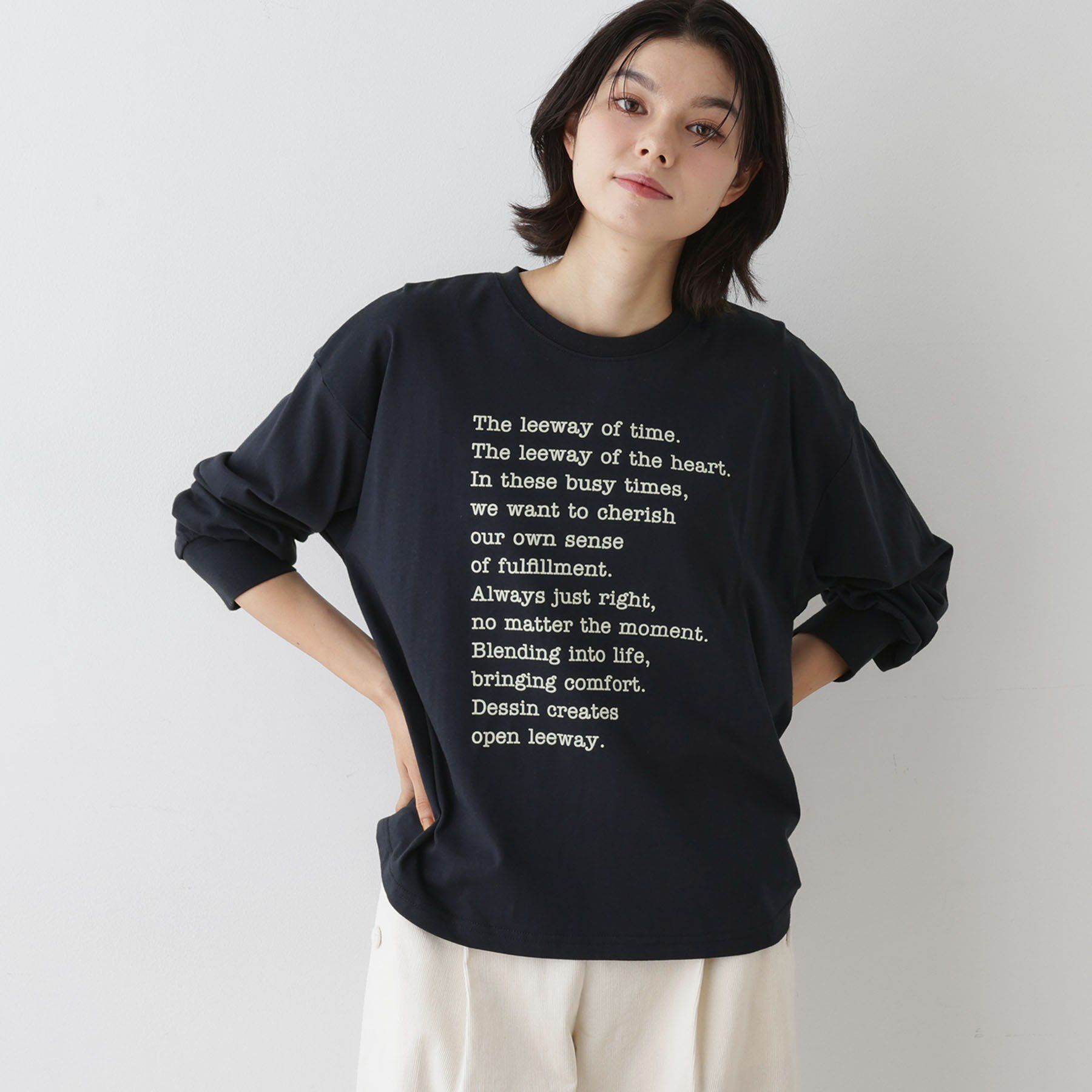 Dessin「【洗える】メッセージロゴロングスリーブTシャツ」|Tシャツ・カットソー|ネイビー(094)